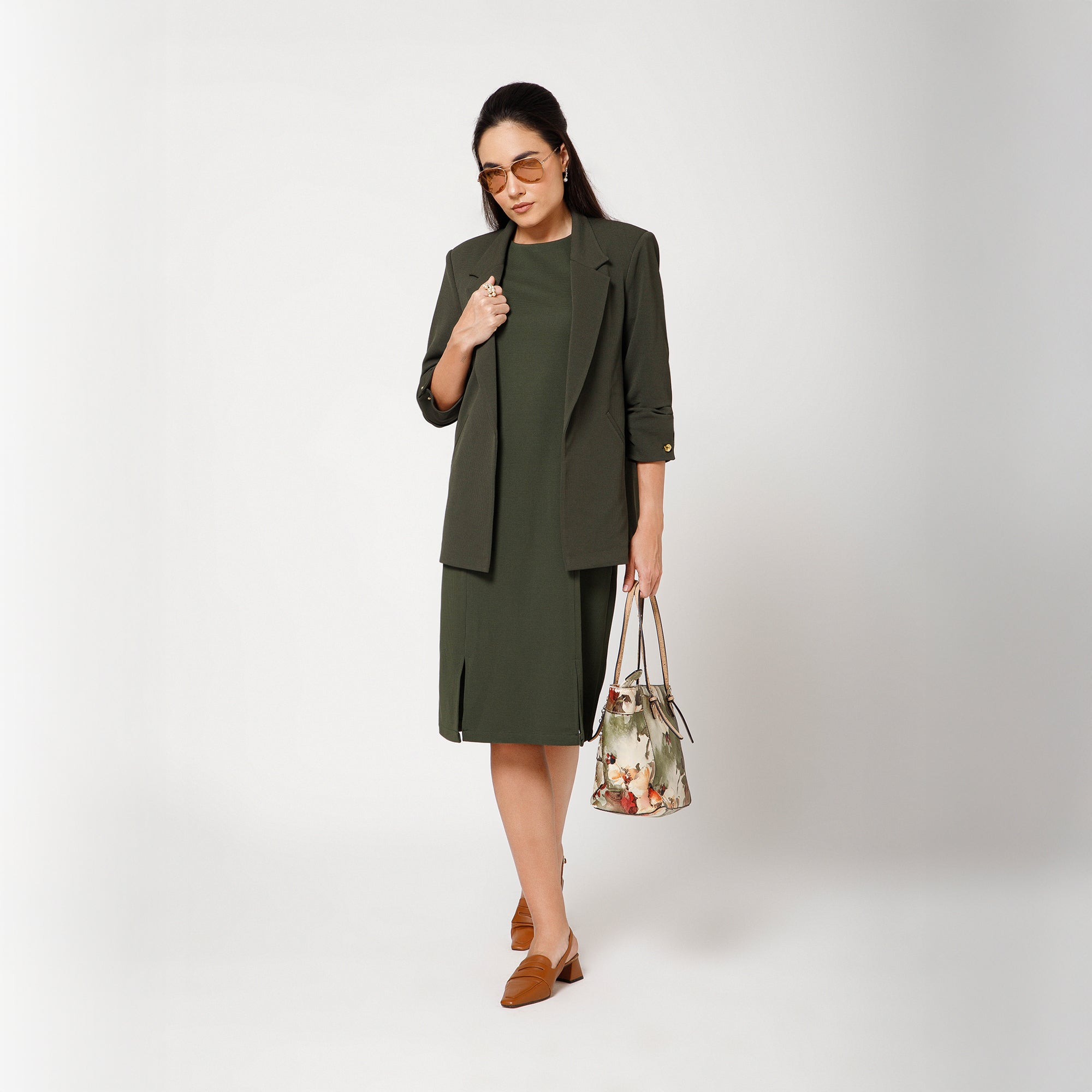 Green Textured Lycra Jacket With Cufflinks