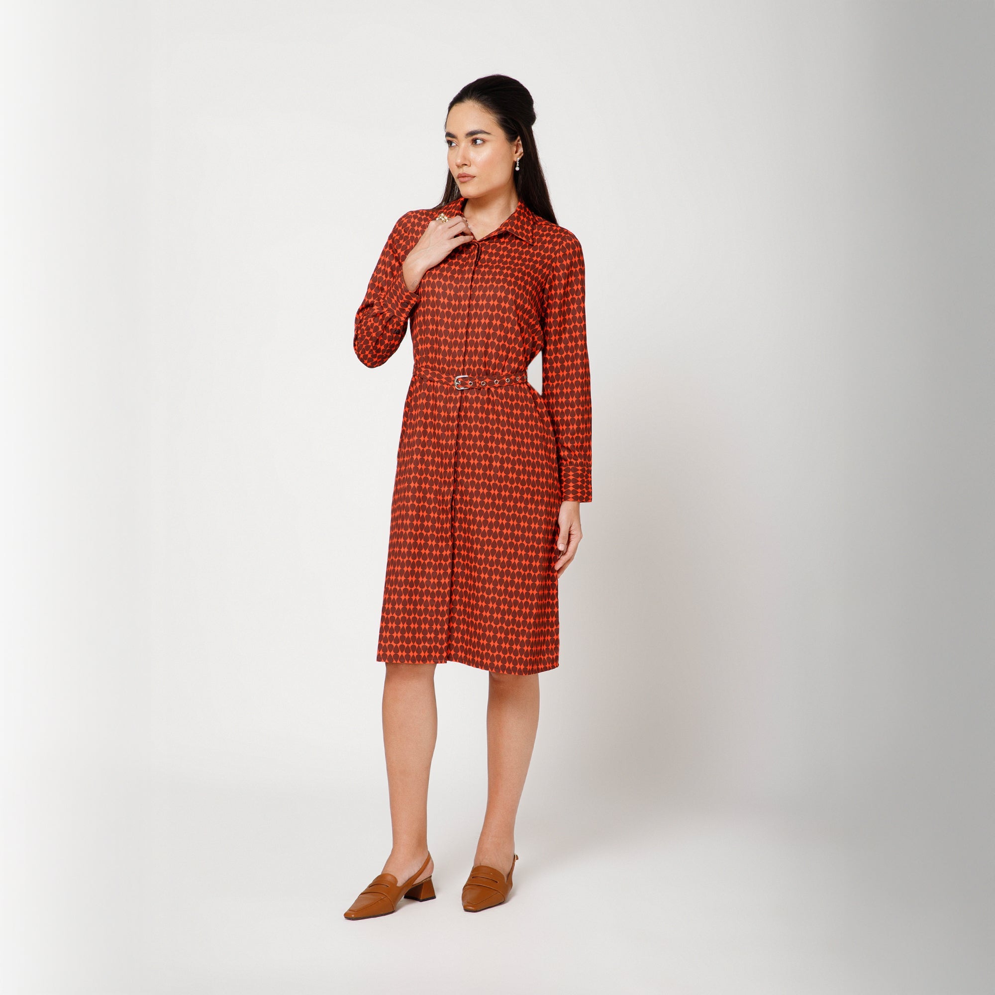 Orange and Brown Drop Print Long Shirt