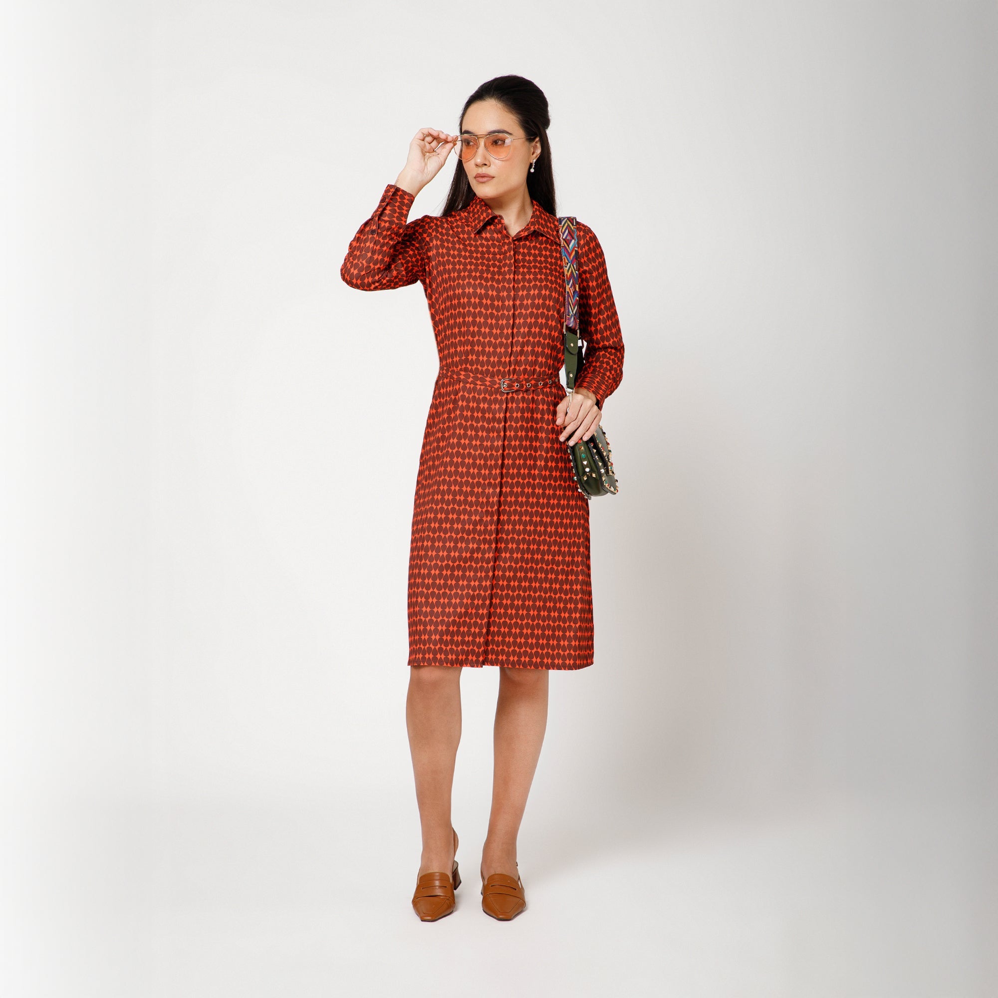 Orange and Brown Drop Print Long Shirt