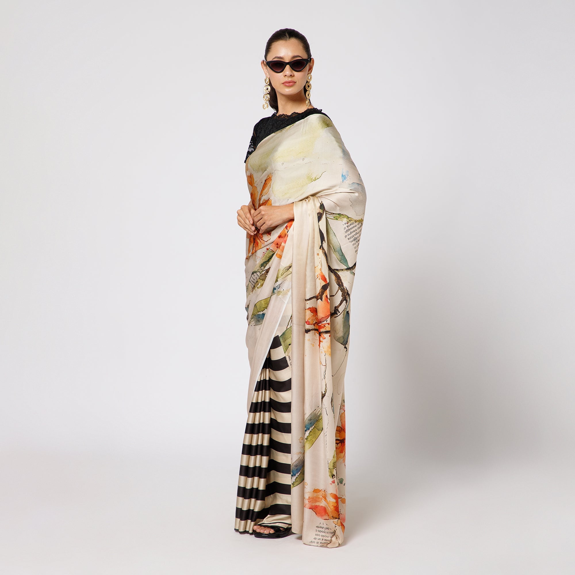 Beige Printed Saree for Women-1