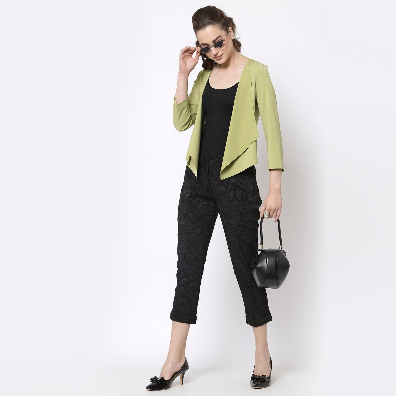 Olive Asymmetrical Shrug for Women-3
