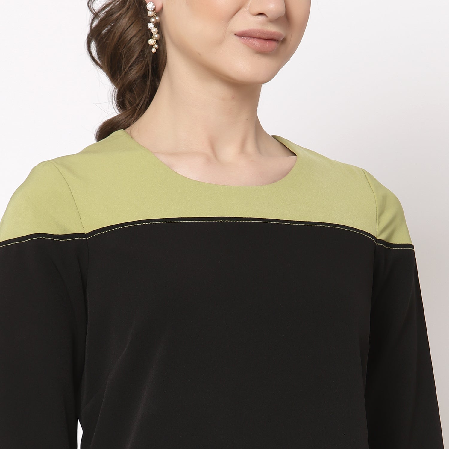 Black & Olive Top Stitch Work Wear Dresses-5