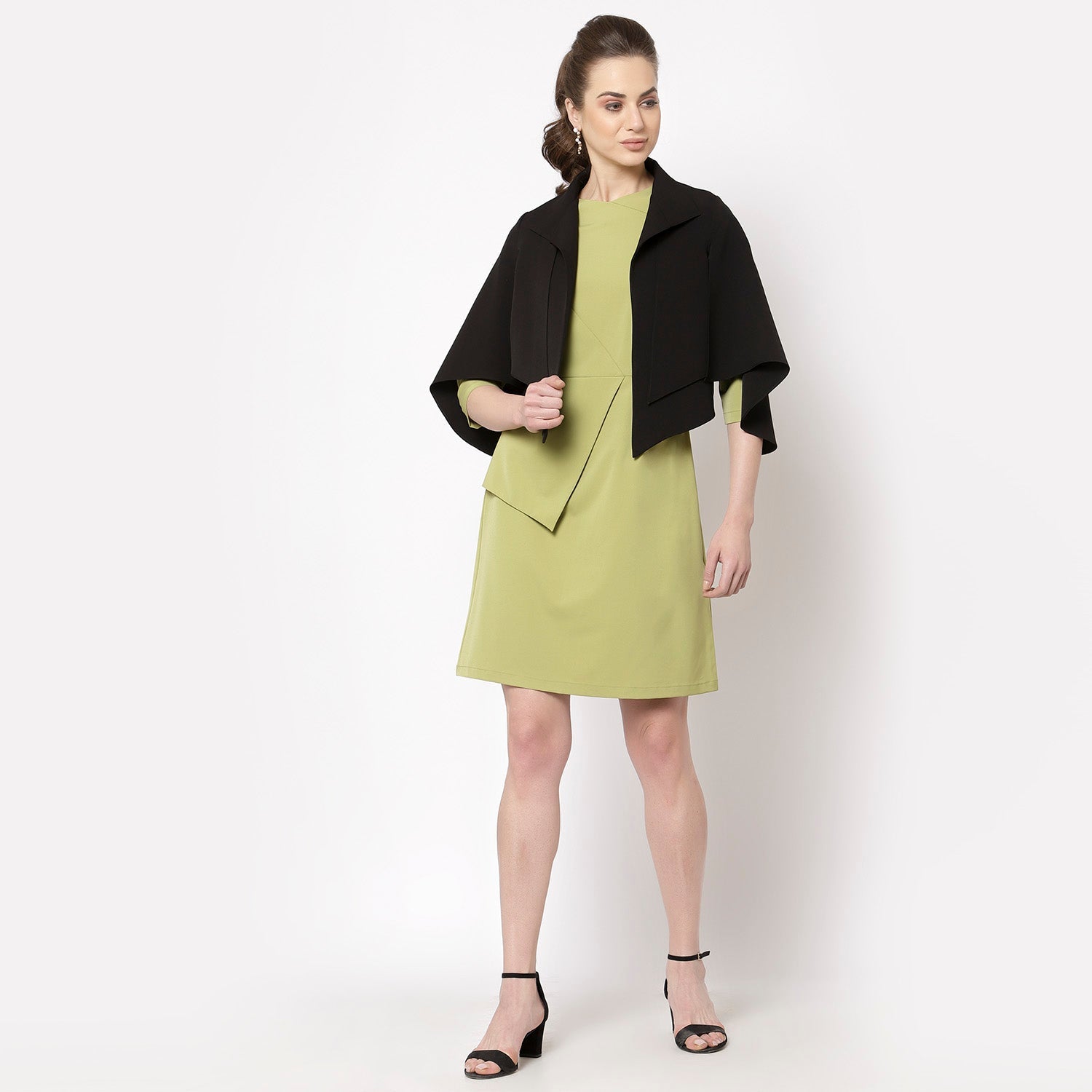 Black Layered Cape with Slits for Women-1