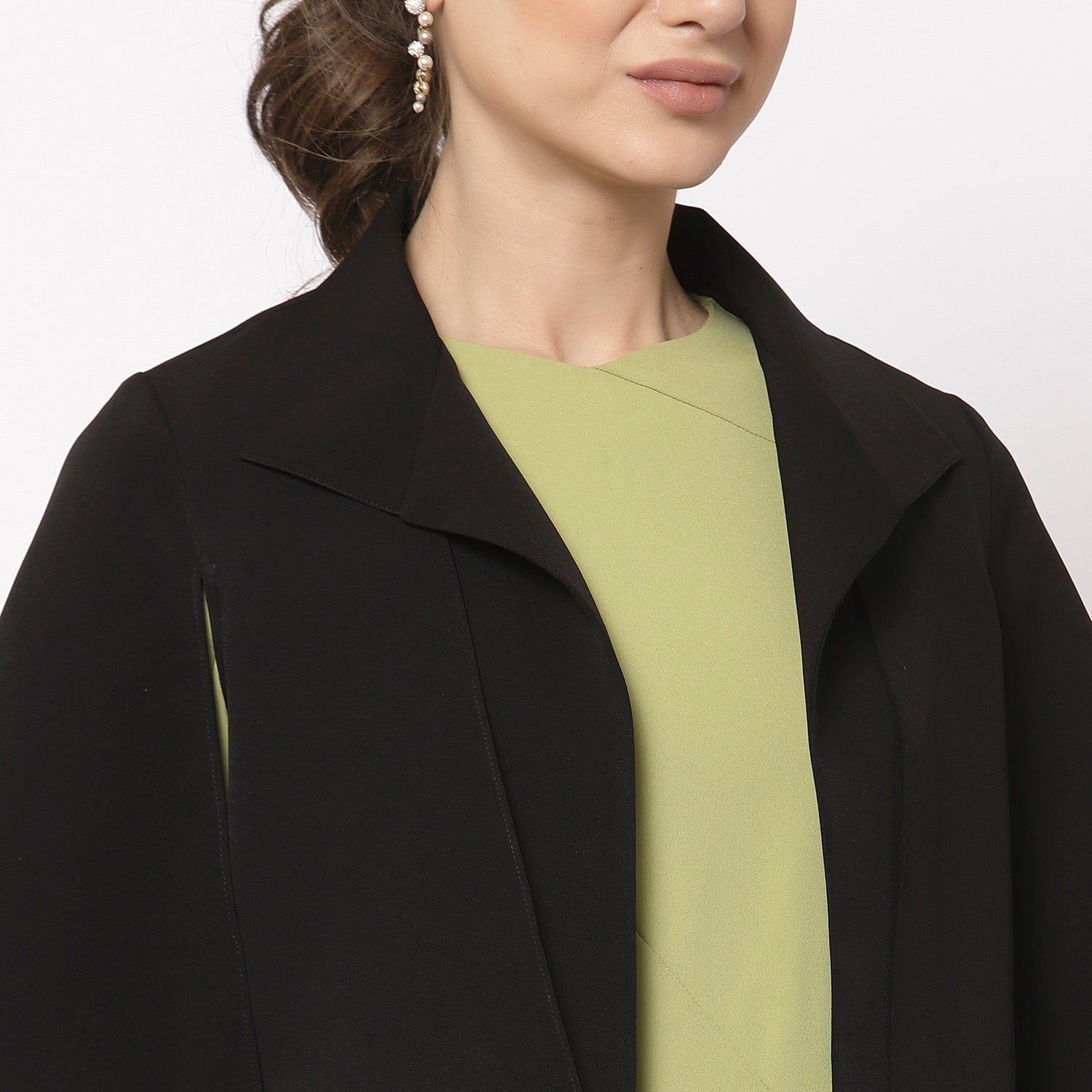 Black Layered Cape with Slits for Women-3