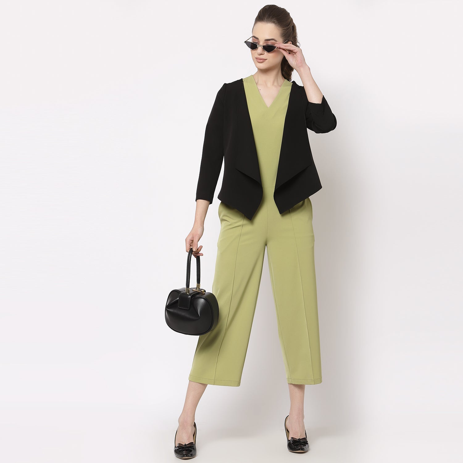Black Layered Cape with Slit for Women-2
