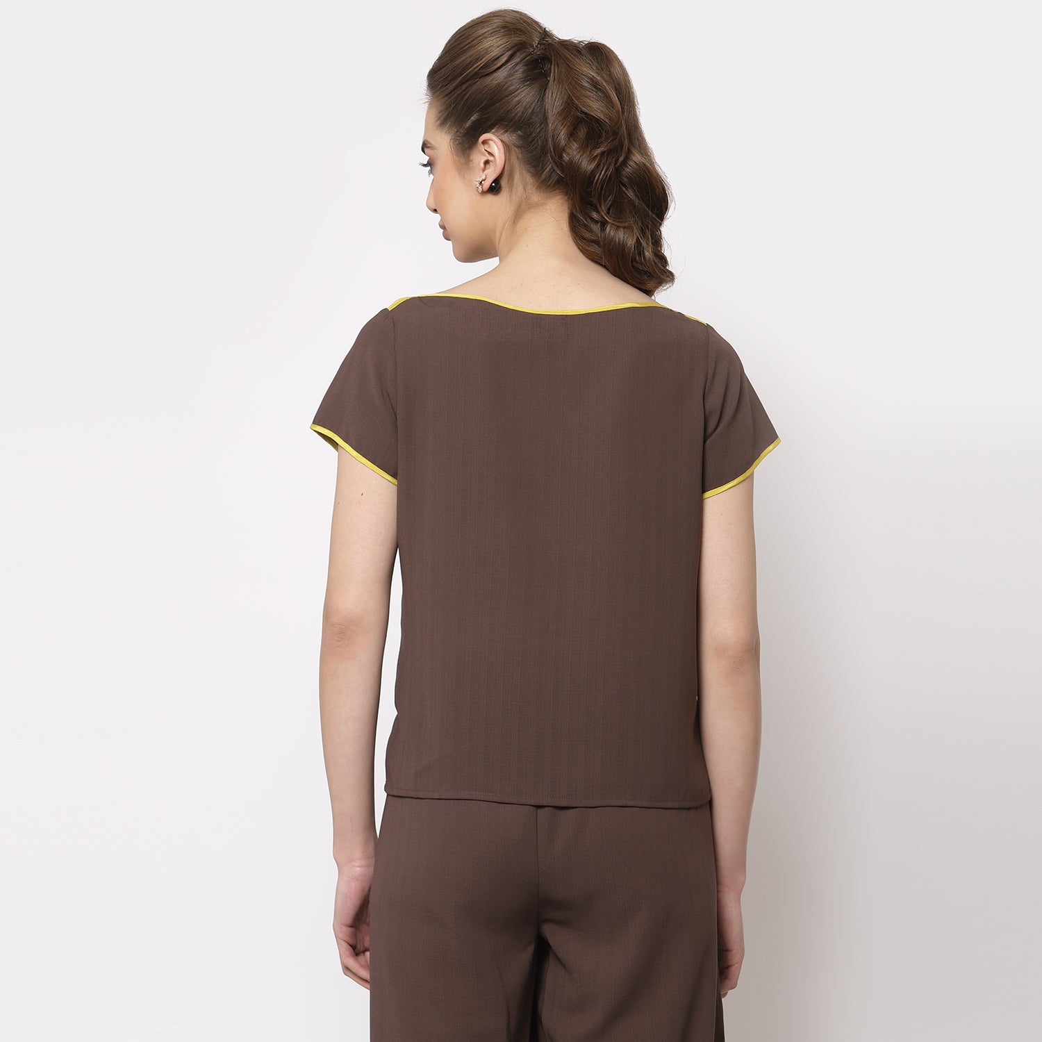 Buy Brown Boat Neck Top for Women-1