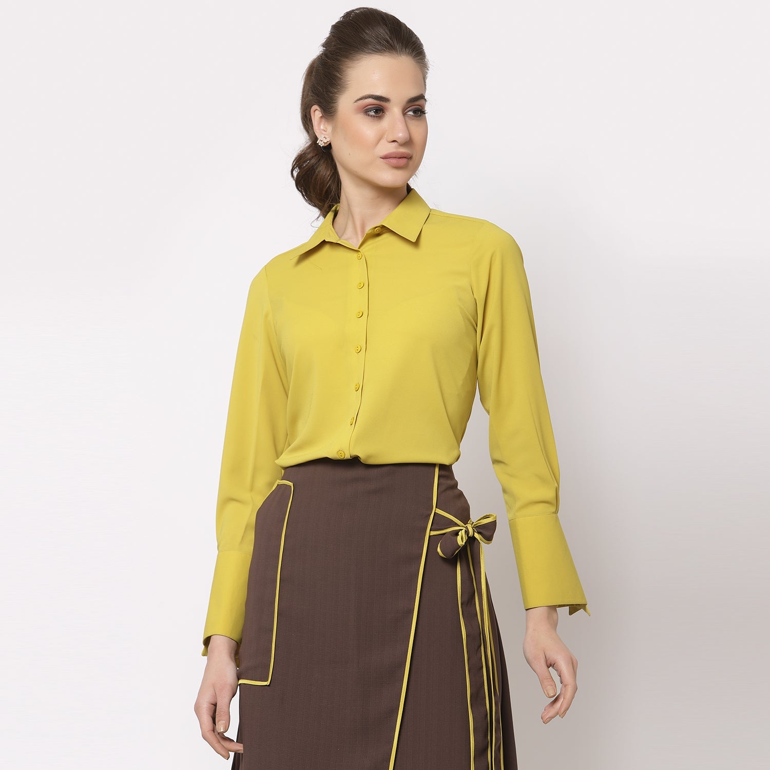 Yellow Shirt With Overlap Cuff