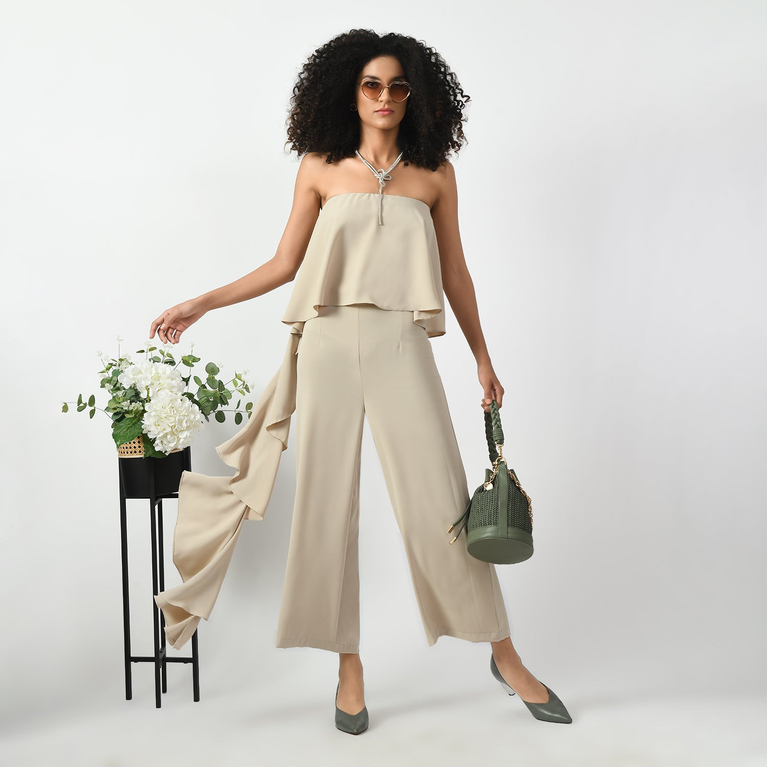 Light Beige Jumpsuit, beige colour jumpsuit, jumpsuit for women, women formal jumpsuit, jumpsuit for office, Best women’s workwear brands in India, dress for women, stylish dress for women, one piece for women dress, office wear women