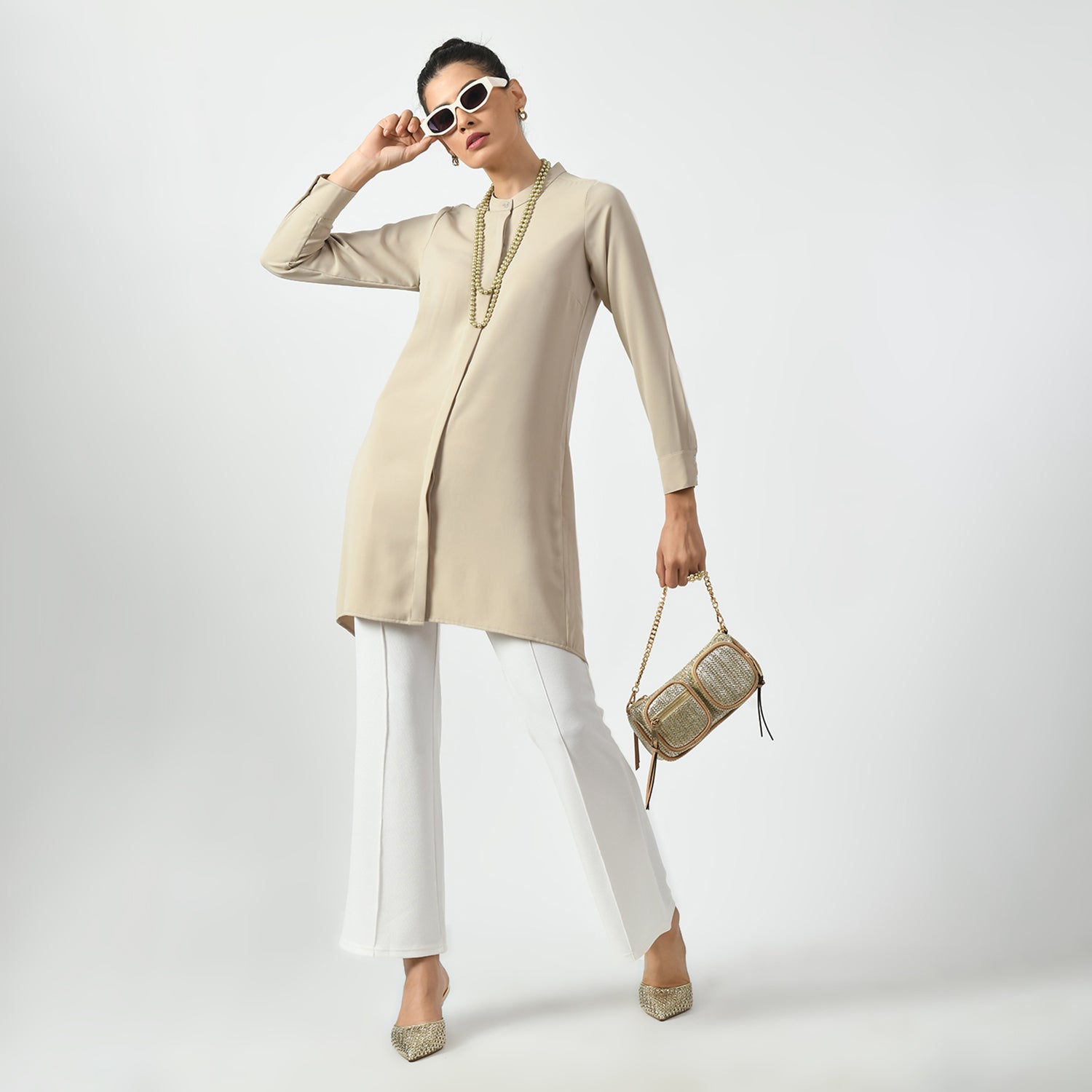 Light Beige Work Wear Tunics for Women