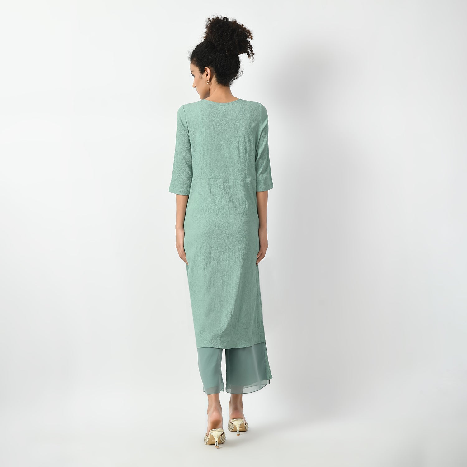 Light Green Texture Drape Dresses for Women Work Wear-3