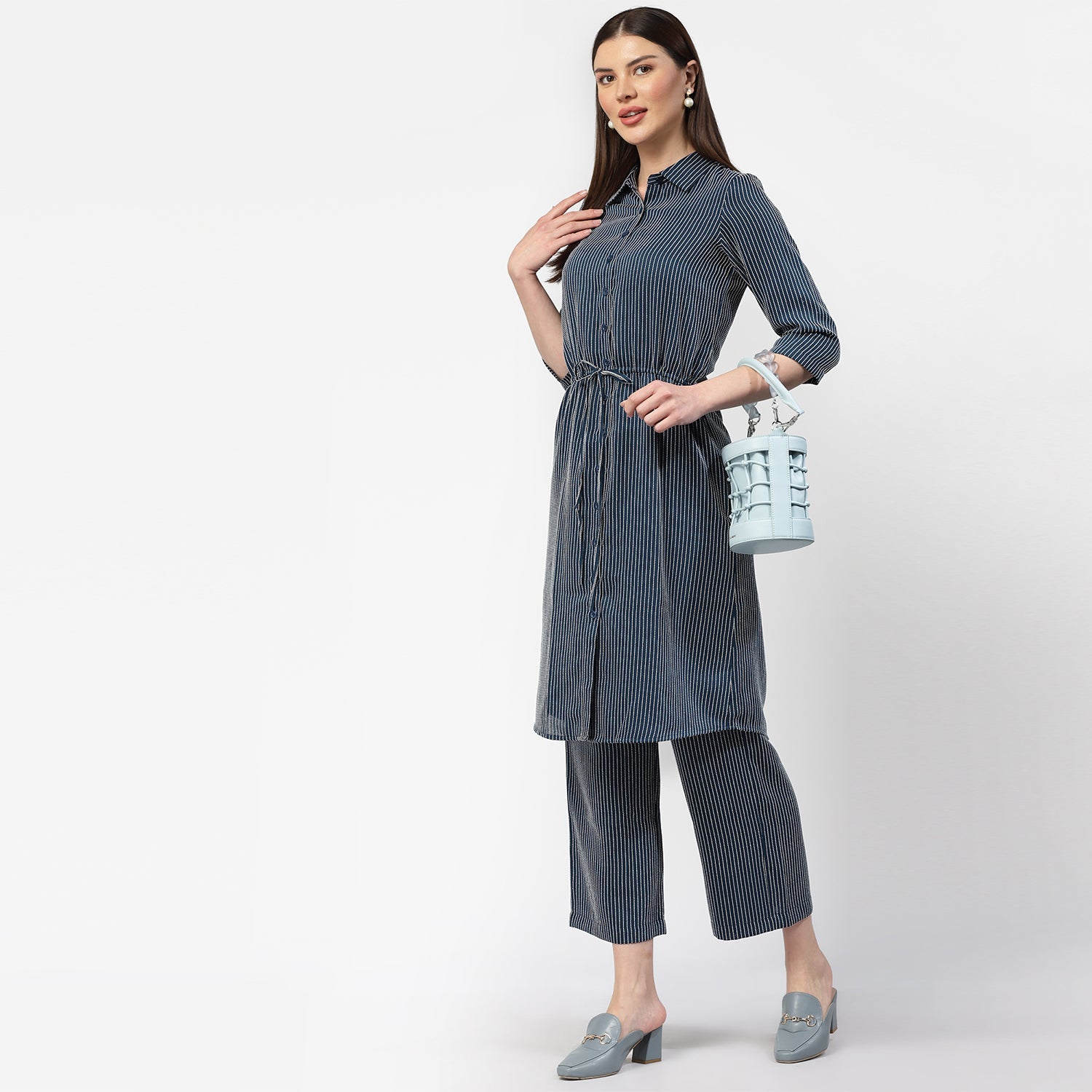 Dark Blue Shirt Tunic With Draw Stings