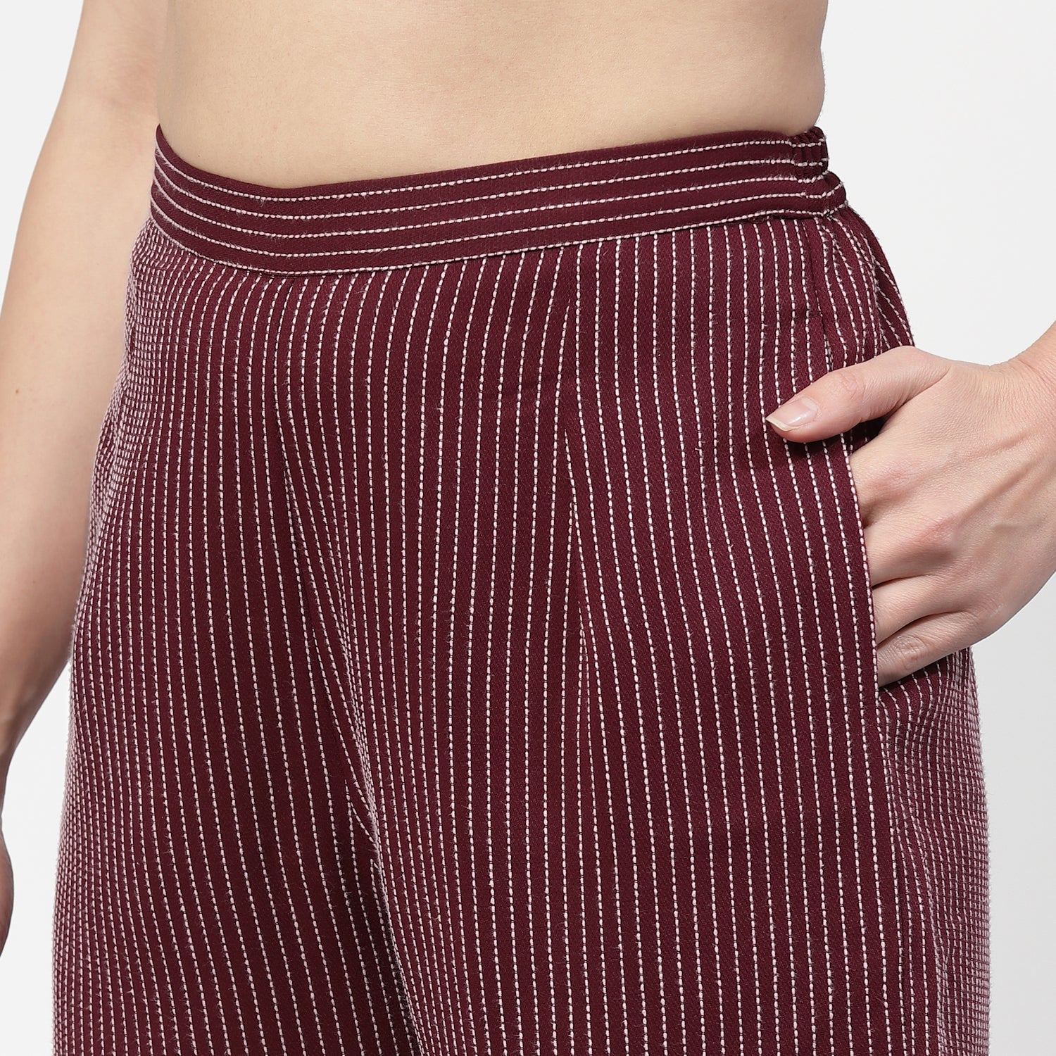 Dark Pink Plazzo With White Lines
