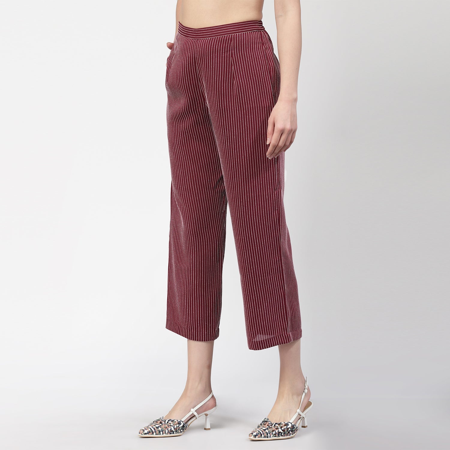 Dark Pink Plazzo With White Lines