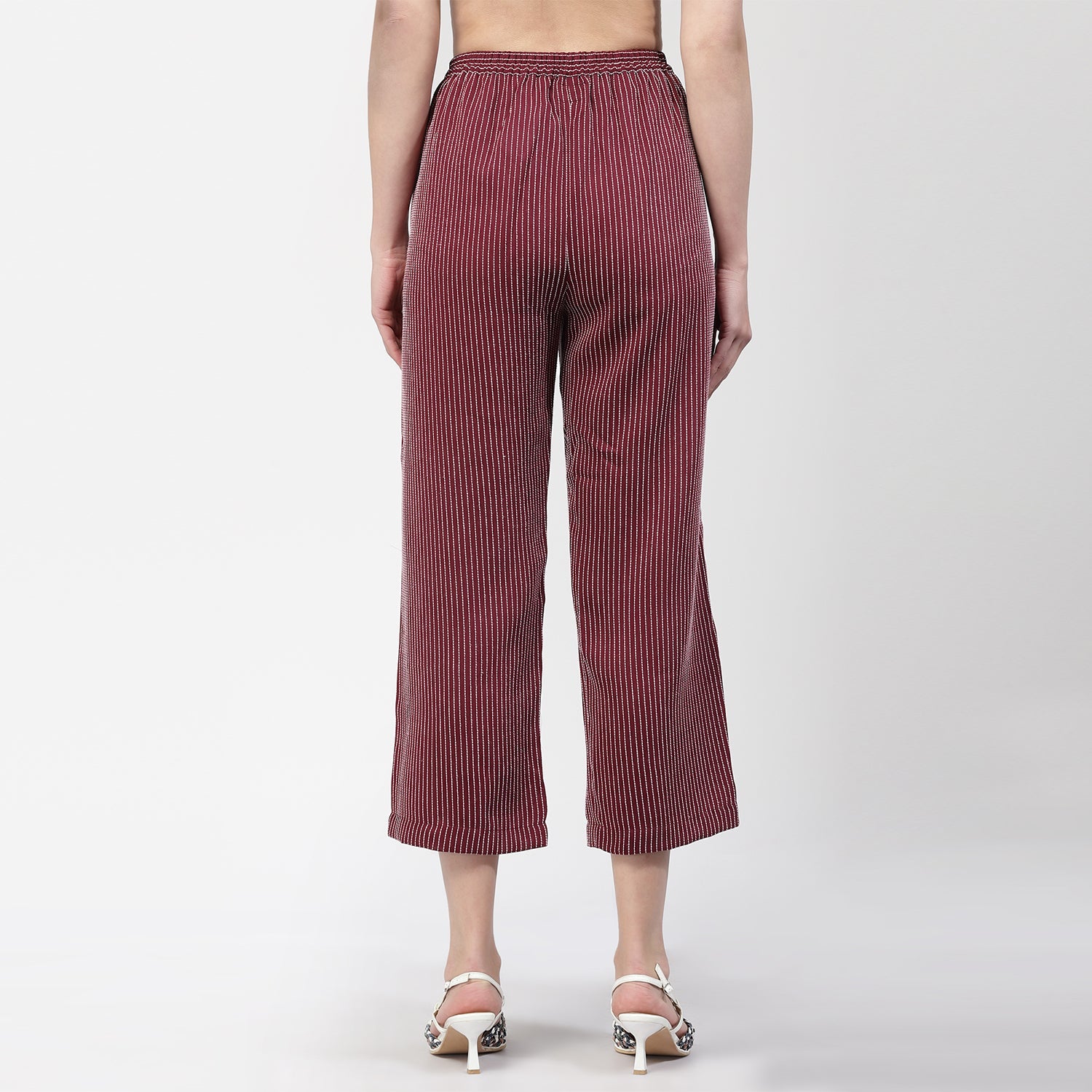 Dark Pink Plazzo With White Lines