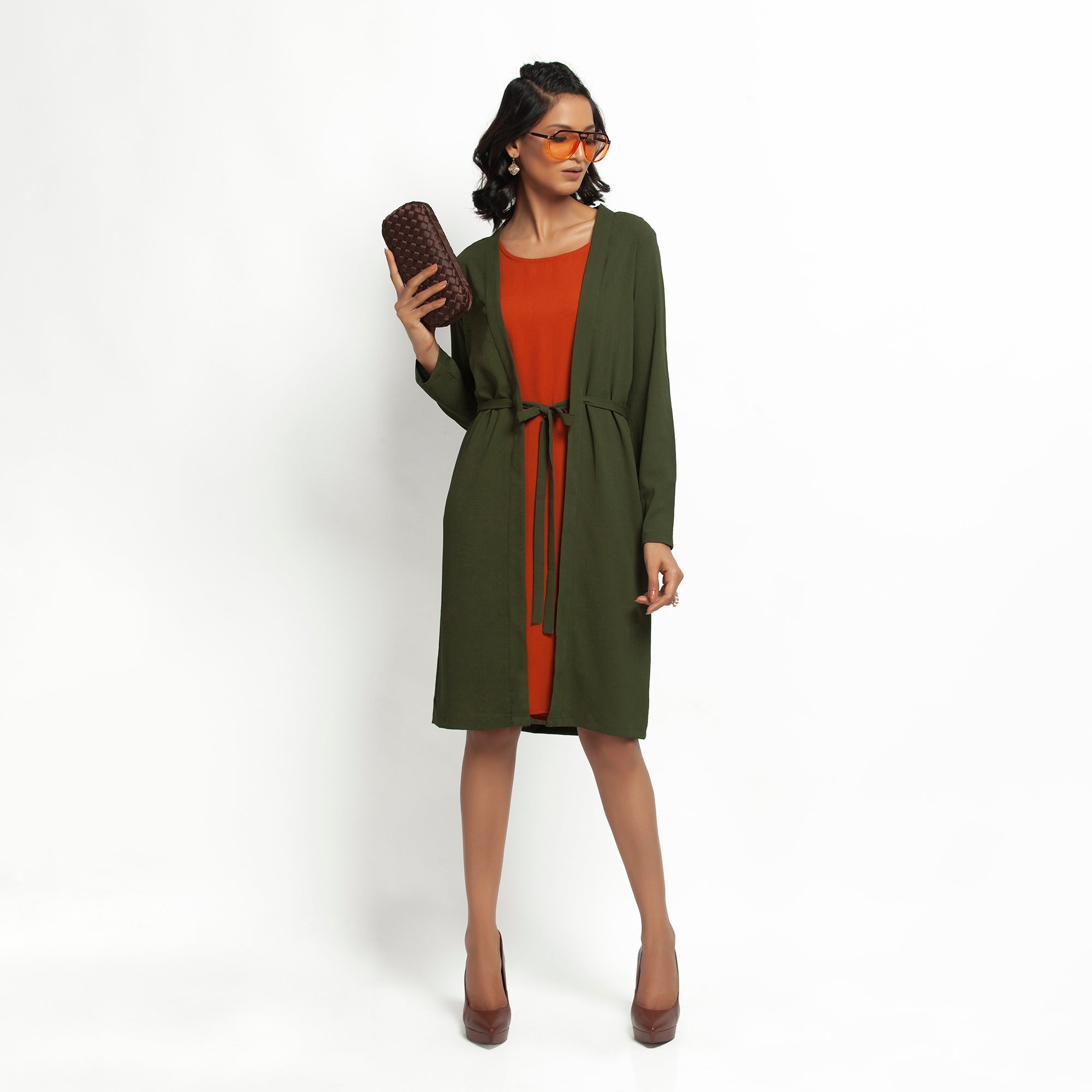 Green Crepe Jacket with Tie Knot for Women