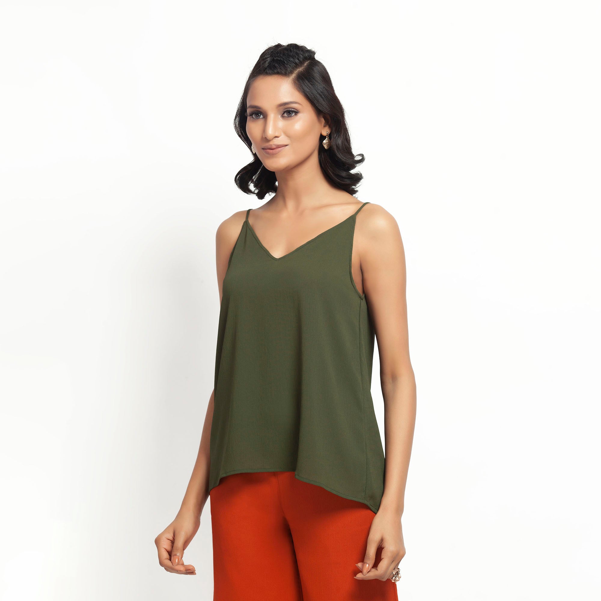 Buy Green Crepe Spaghetti Top for Women