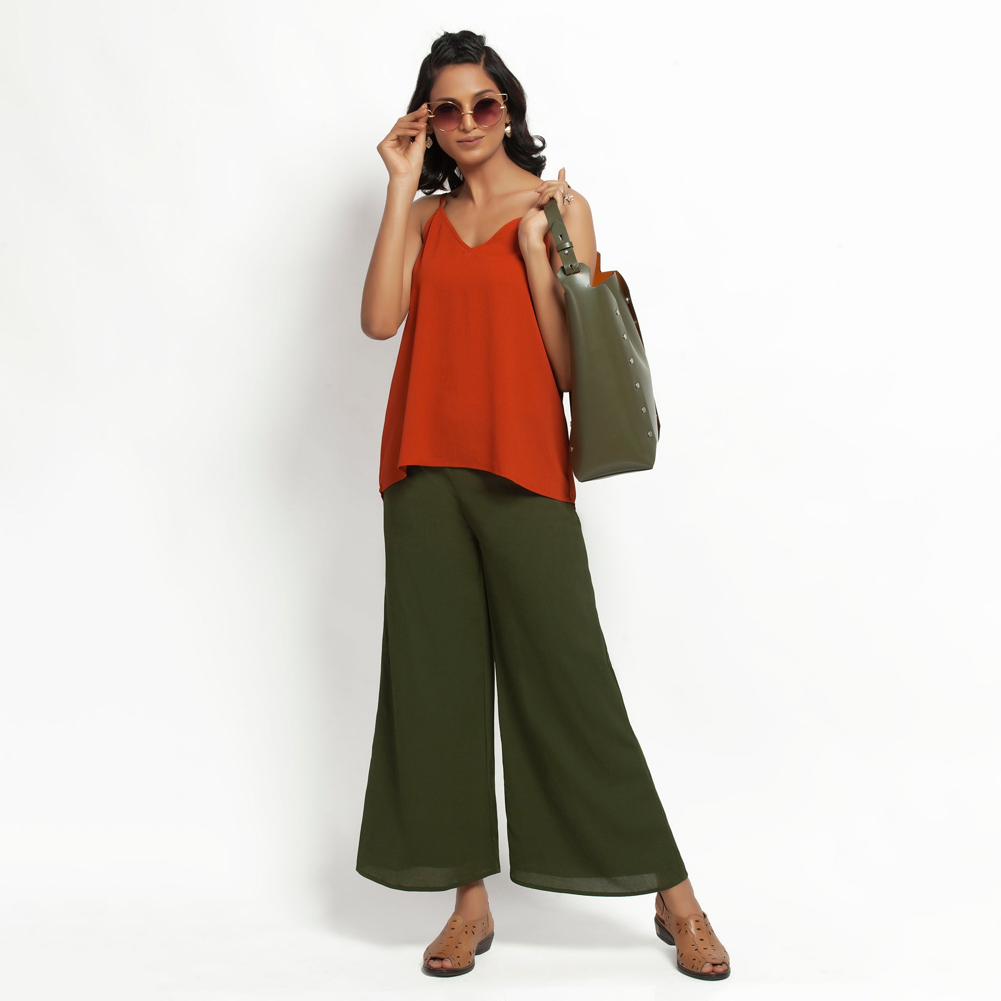 Green Crepe Palazzo with Lining-2