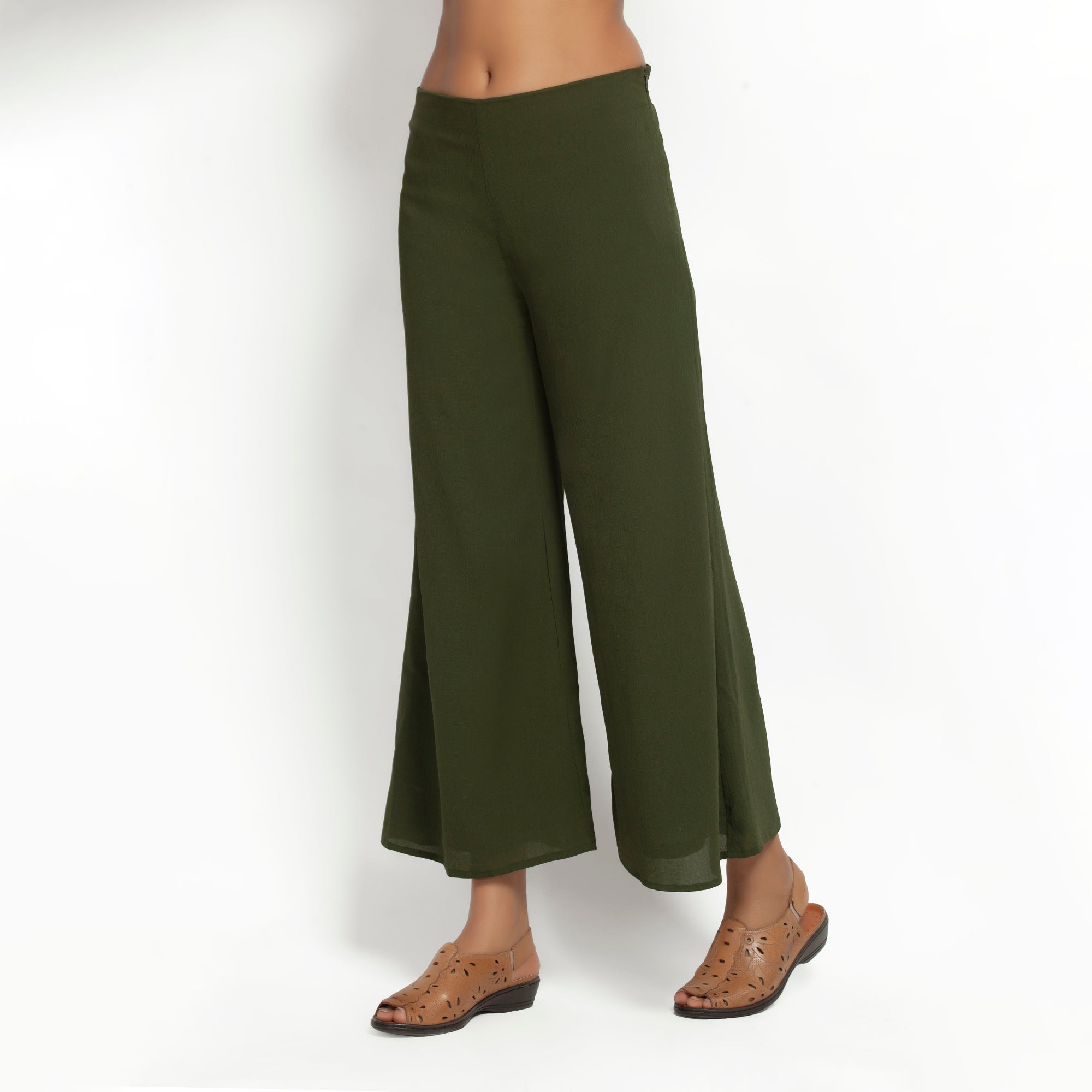 Green Crepe Palazzo with Lining