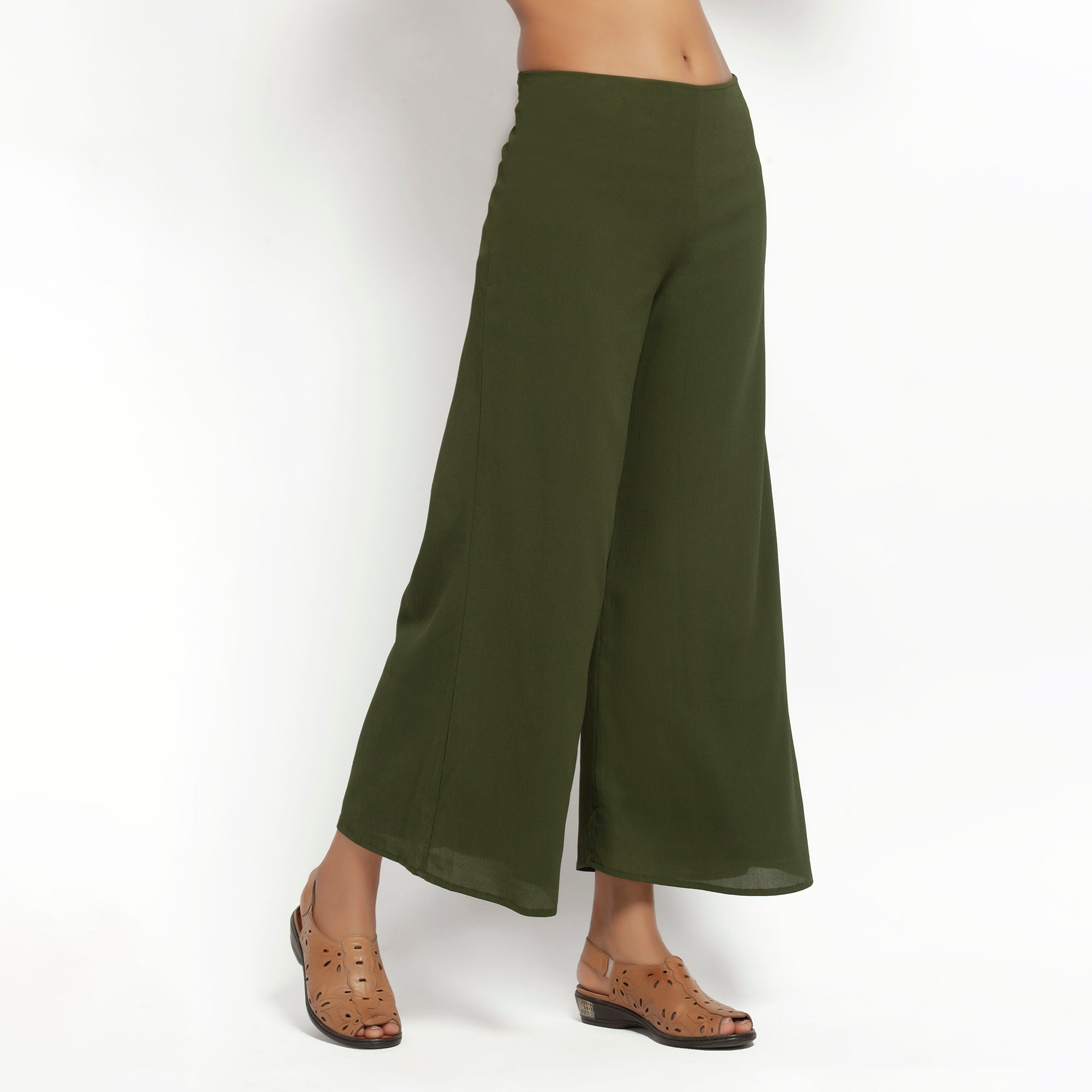 Green Crepe Palazzo with Lining-1