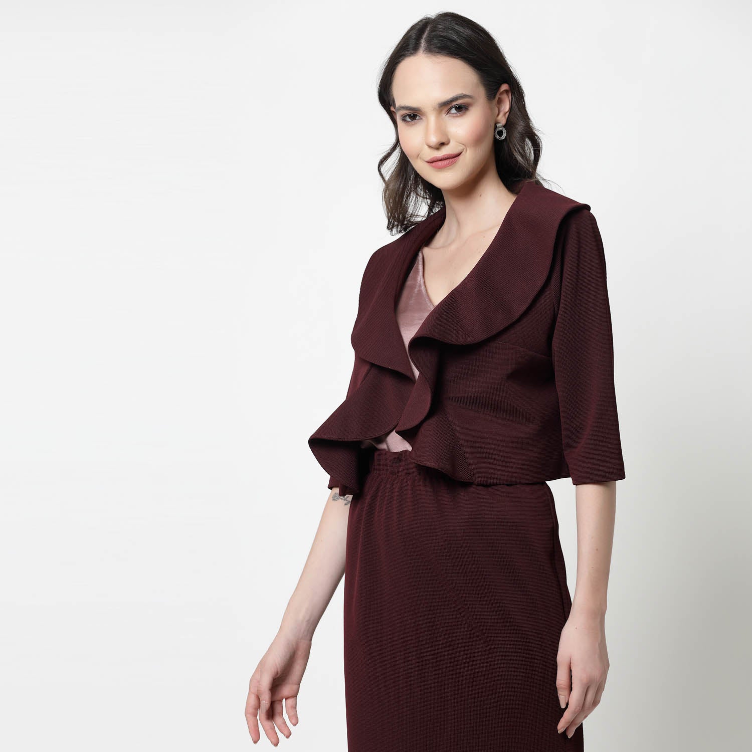 Maroon Collar Short Jacket	-3