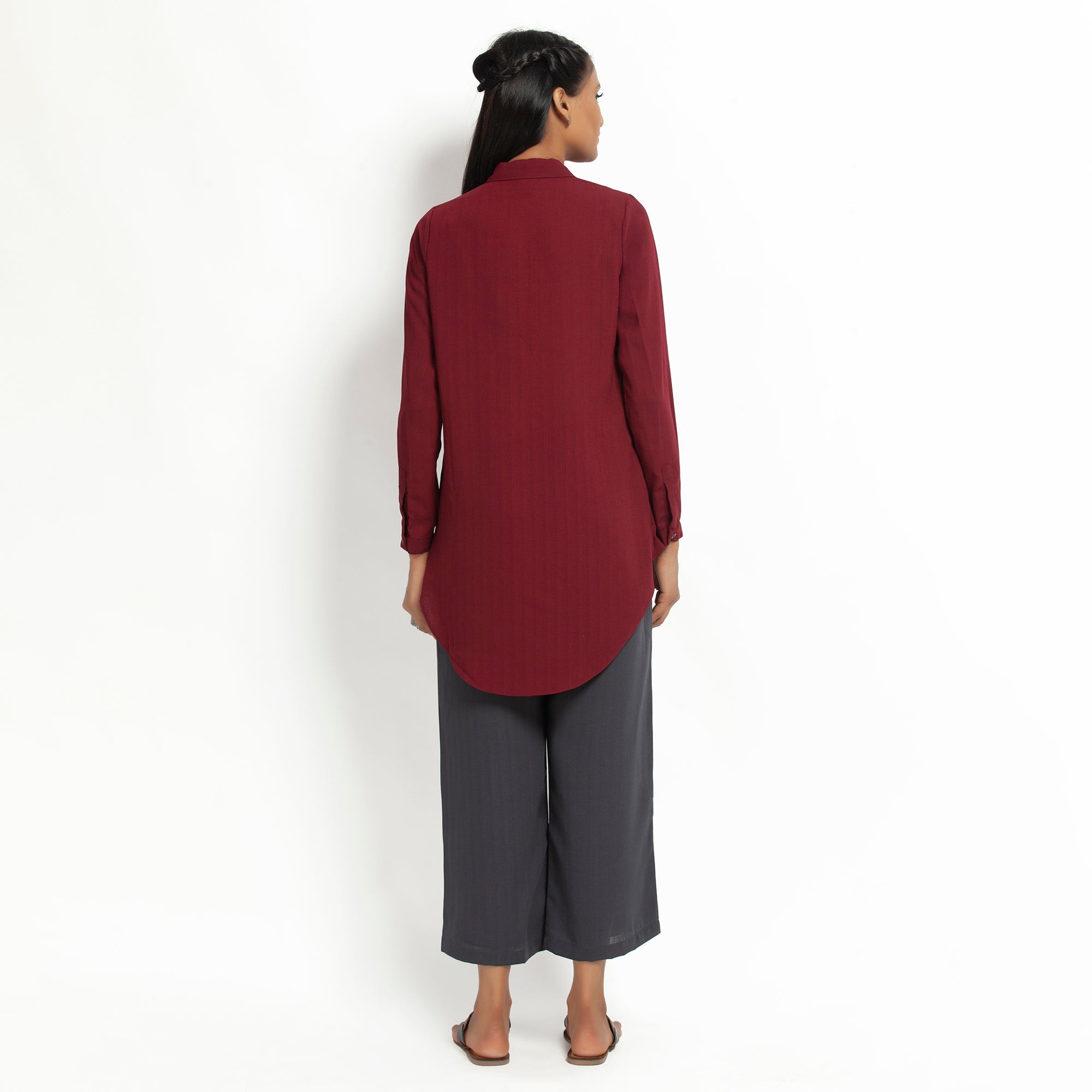 Maroon Double Layer Asymmetrical Top, formal tops for women	
tops for women stylish	
office dress for women	
stylish tops for women	