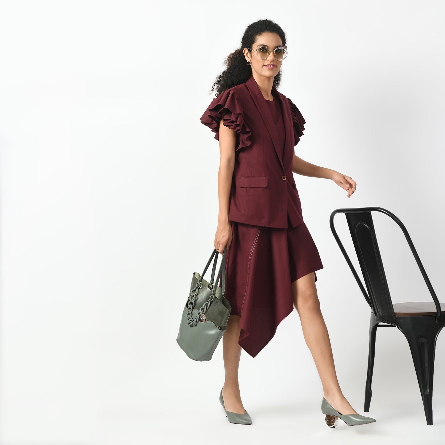 Maroon Jacket with Frill Sleeves