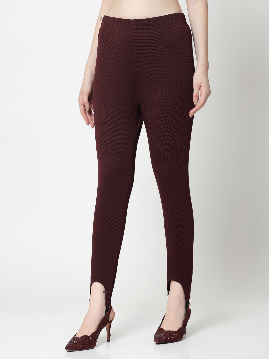 Maroon Lycra Pant With Foot Straps, formal pants	
loose pants for women	