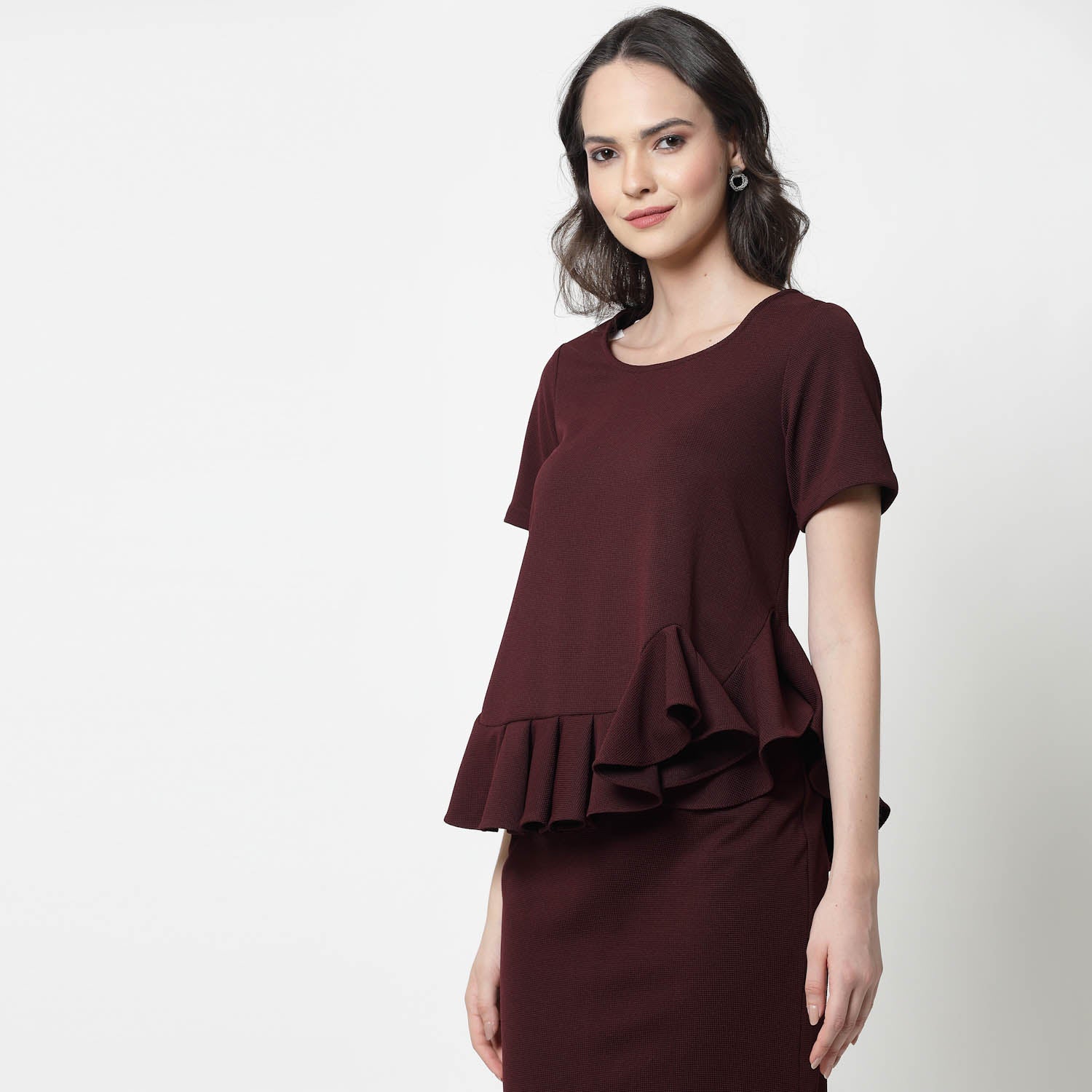 Maroon Lycra Peplum Tops for Women