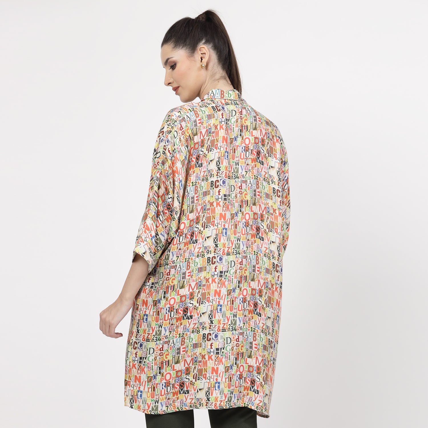 Multicolour Alphabet Print Long Shirt,womens formal shirts	
cotton shirts for women	
Ofiice shirts for women	