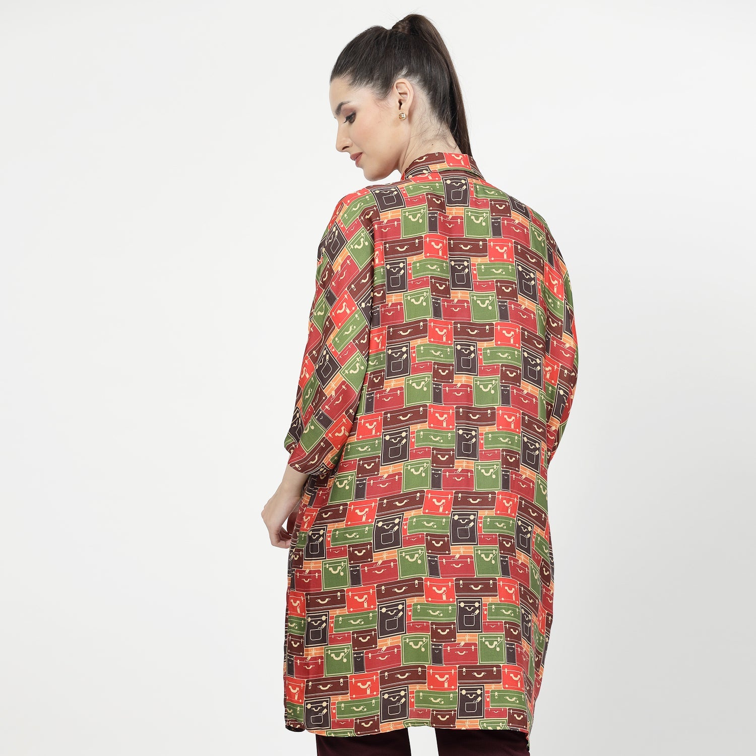 Multicolour Box Print Long Shirt,womens formal shirts	
cotton shirts for women	
Ofiice shirts for women	
