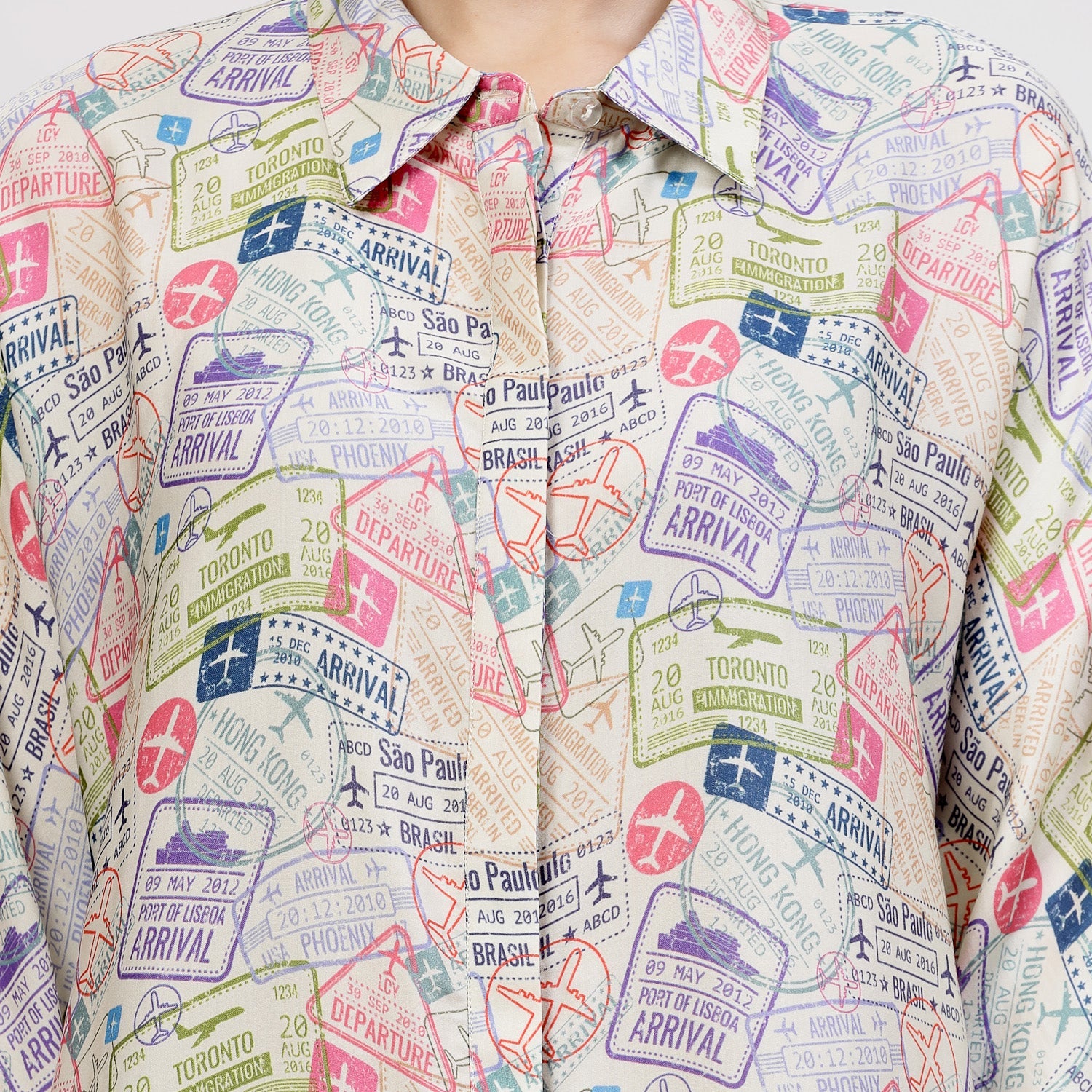 Multicolour Ticket Print Long Shirt,womens formal shirts	
cotton shirts for women	
Ofiice shirts for women	