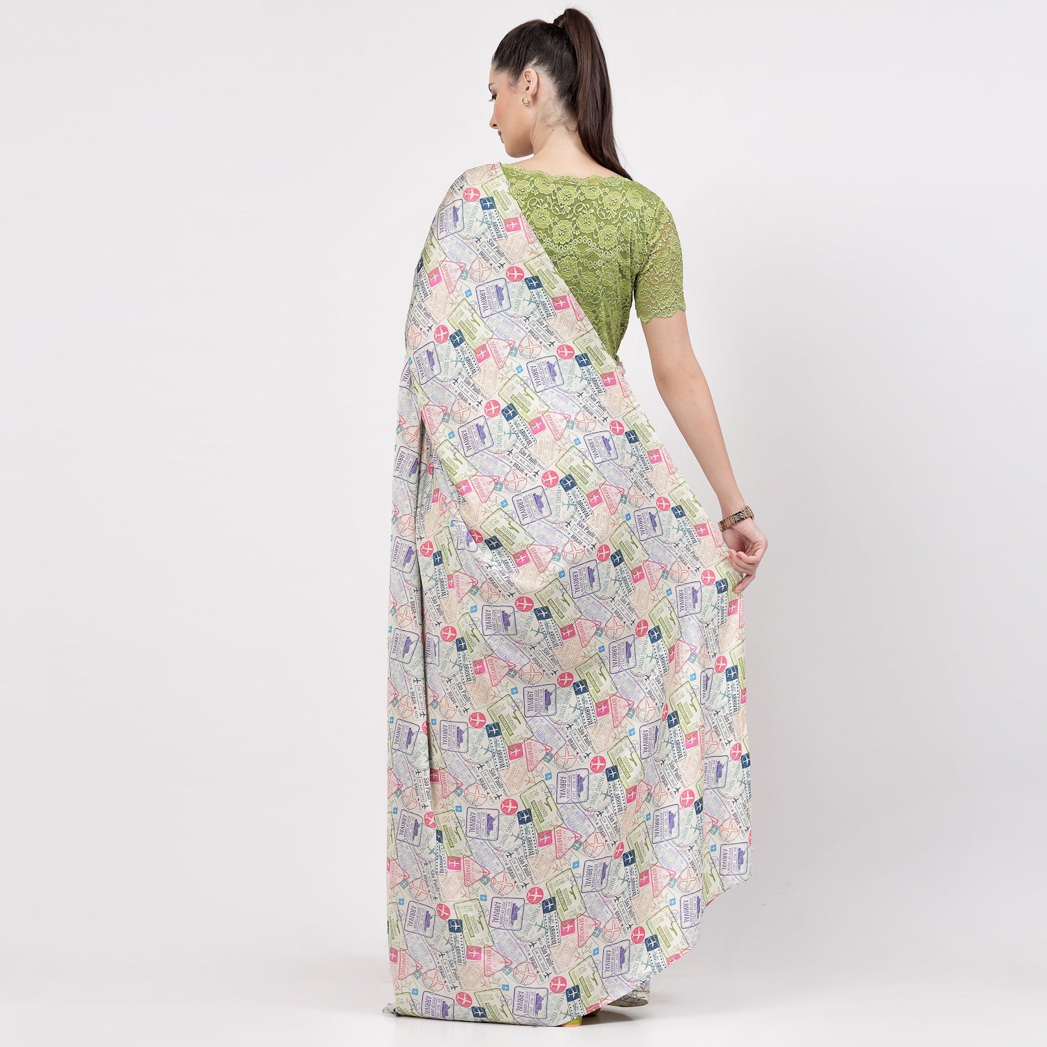 Multicolour Ticket Print  Saree,indian dresses for women	
formal saree for women	
designer sarees for women	