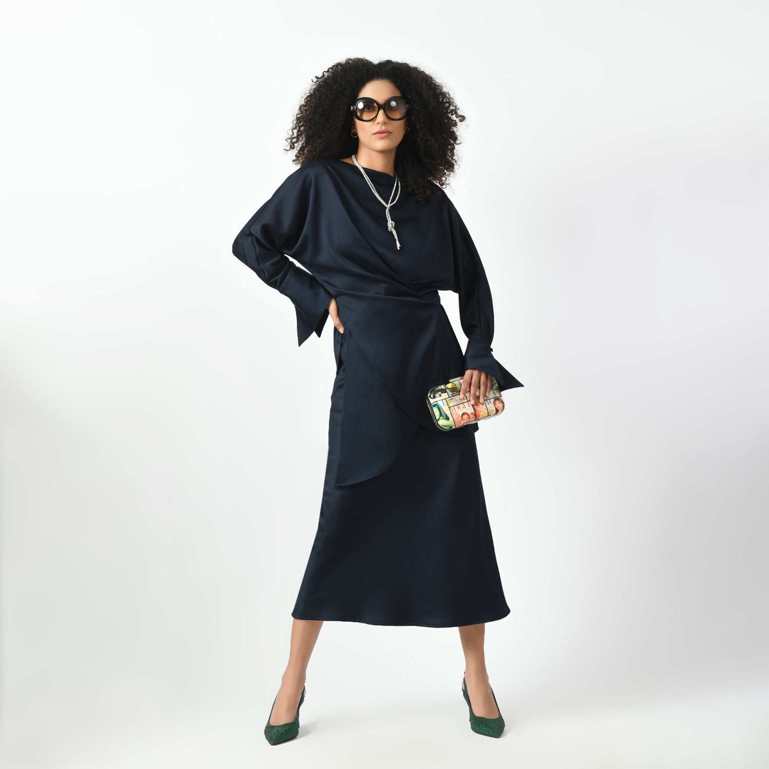 Navy Blue Asymmetrical office Wear Tops 