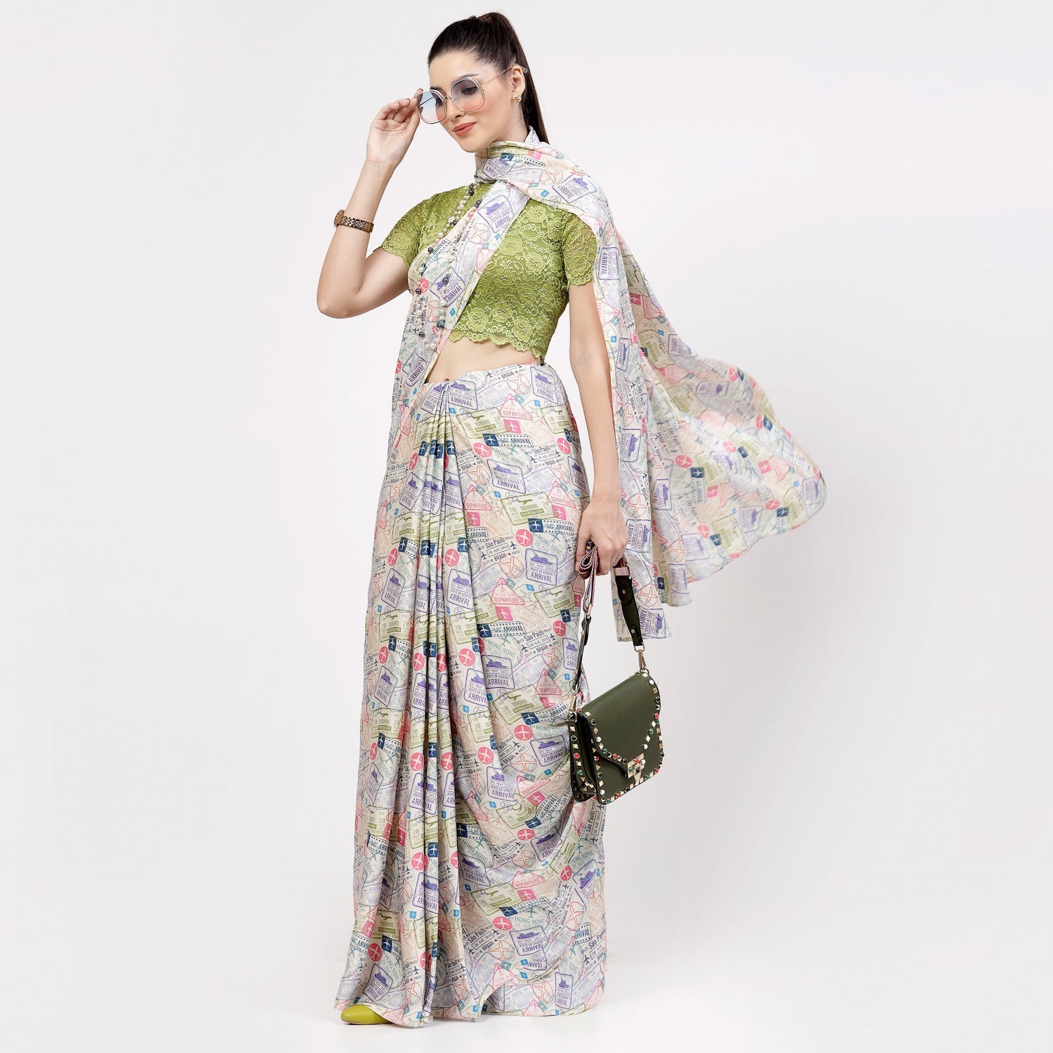 Neon Green Lace Blouse, Stylish Blouses for Sarees, Perfect for Office Wear