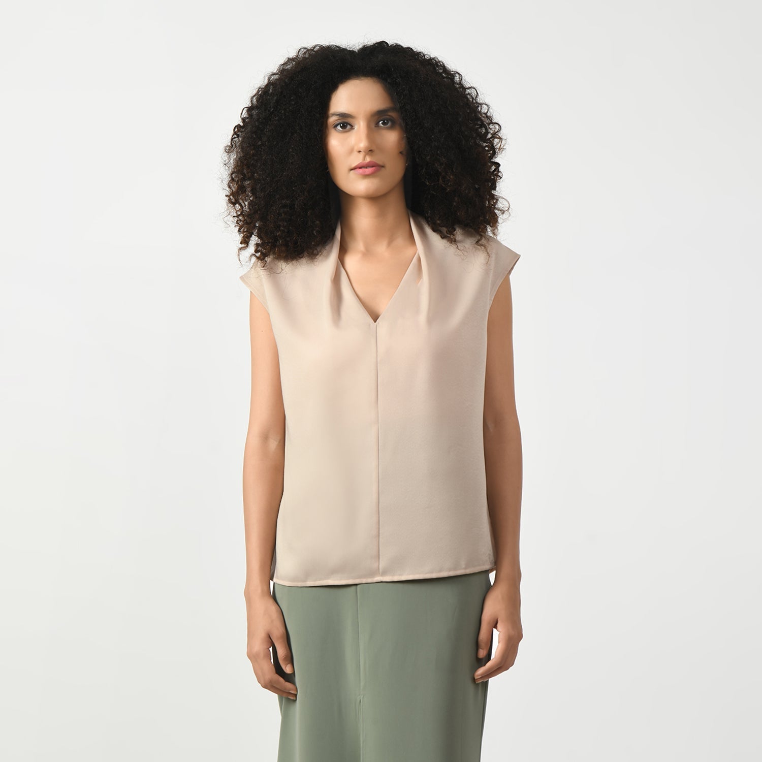 Off-White Satin V-Neck Top