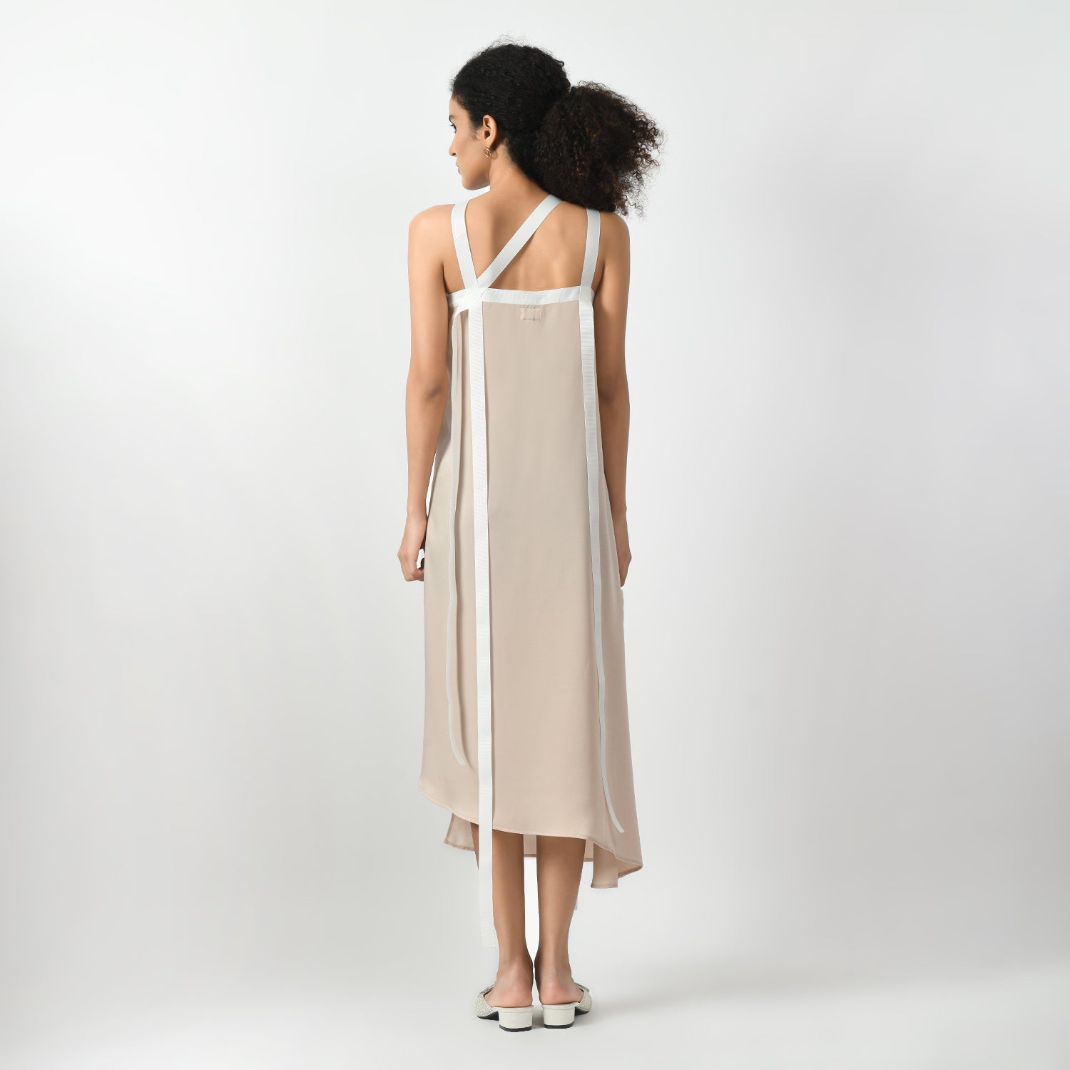Off white Asymmetrical Dress With Ribbed Ribbon, dress for women, Asymmetrical Dress, ribbed ribbon dress for women, dress with ribbed ribbon, dress for women, stylish dress for women, one piece for women dress, office wear women