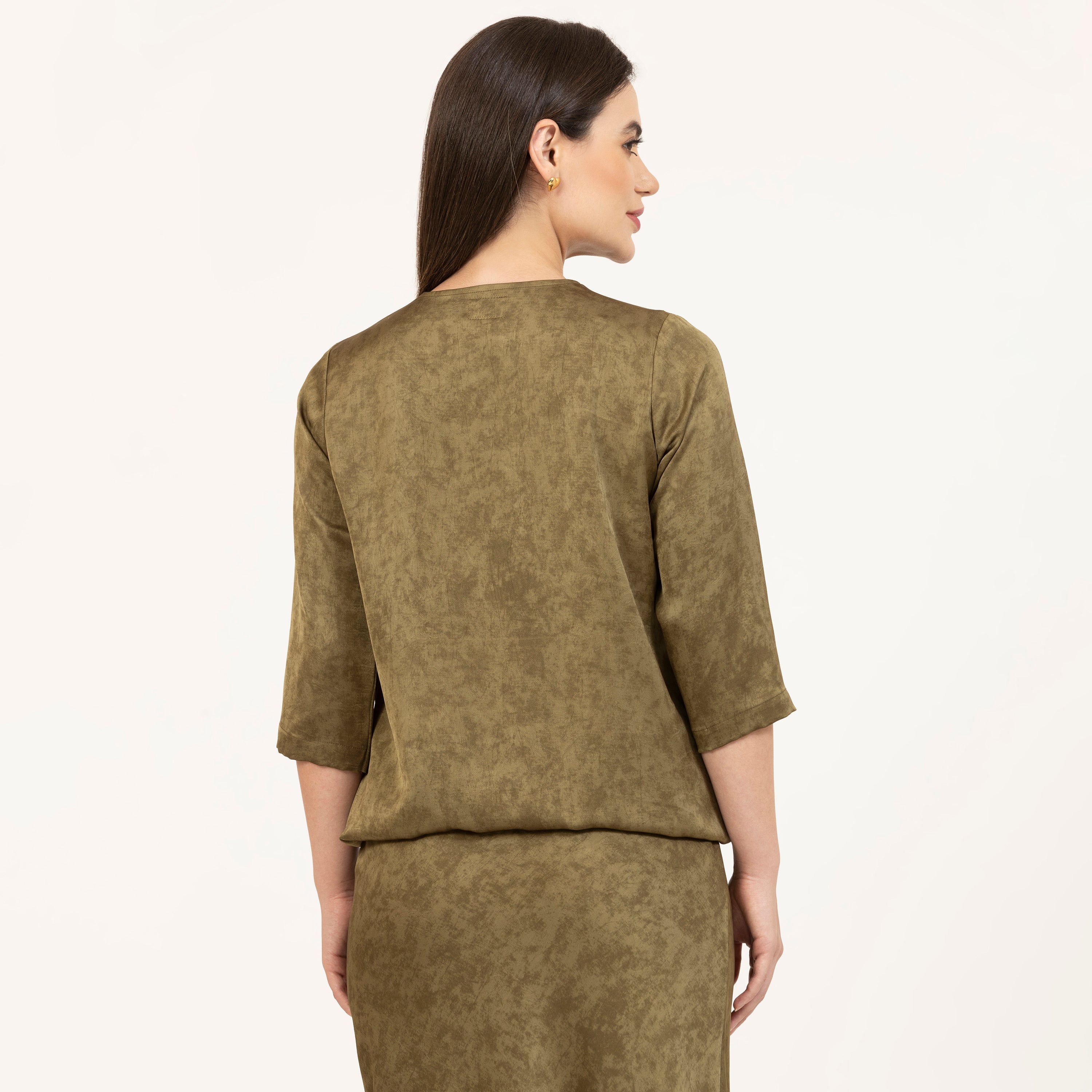 Olive Green Satin Wrap Top, dresses for women, satin wrap for women, olive green wrap top, tops for women, designer tops, best tops for women, office wear tops , stylish formal tops , best tops for work