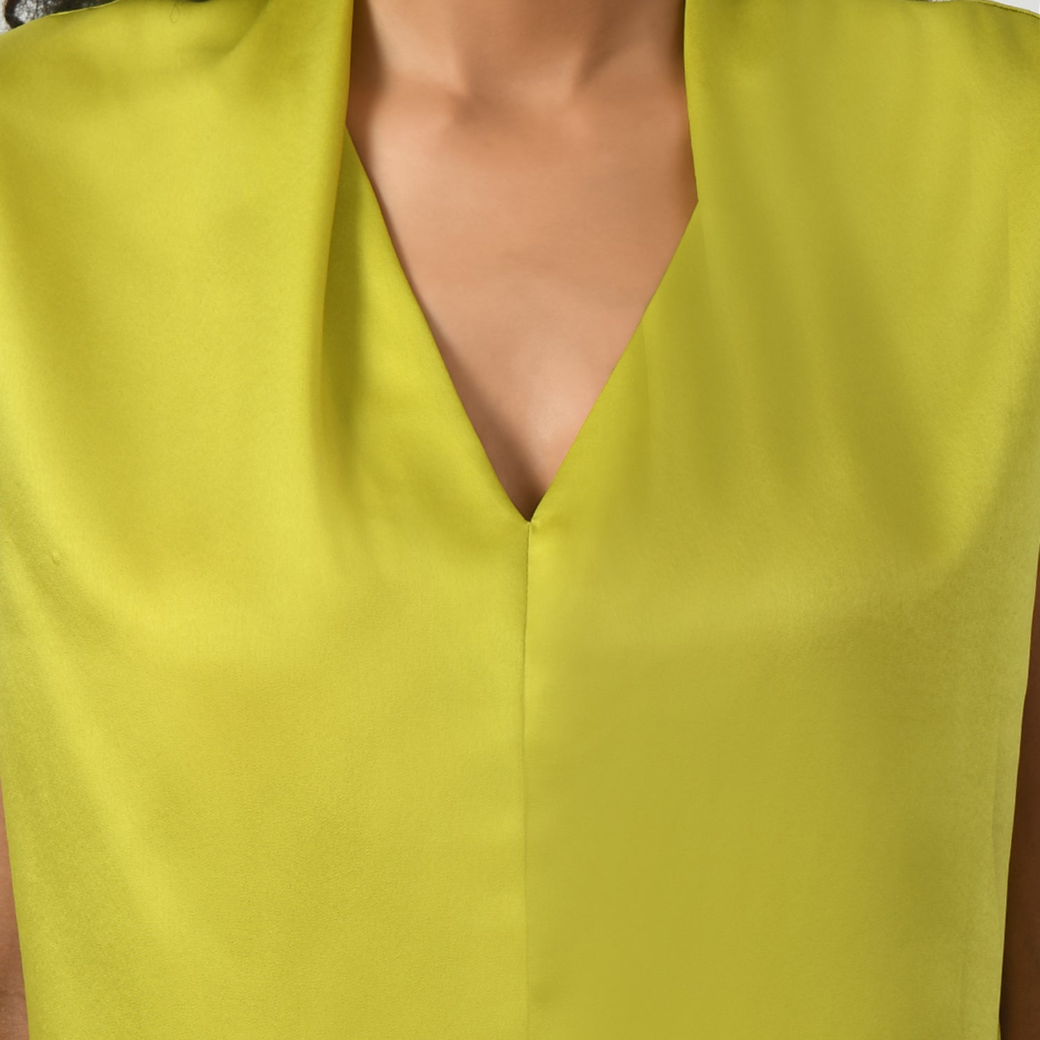Olive Satin V Neck Top, top with lace, spaghetti top with lace, office wear tops, stylish formal tops, best tops for work, elegant worktops, trendy tops for women , modern tops for office, formal tops for women, tops for women stylish