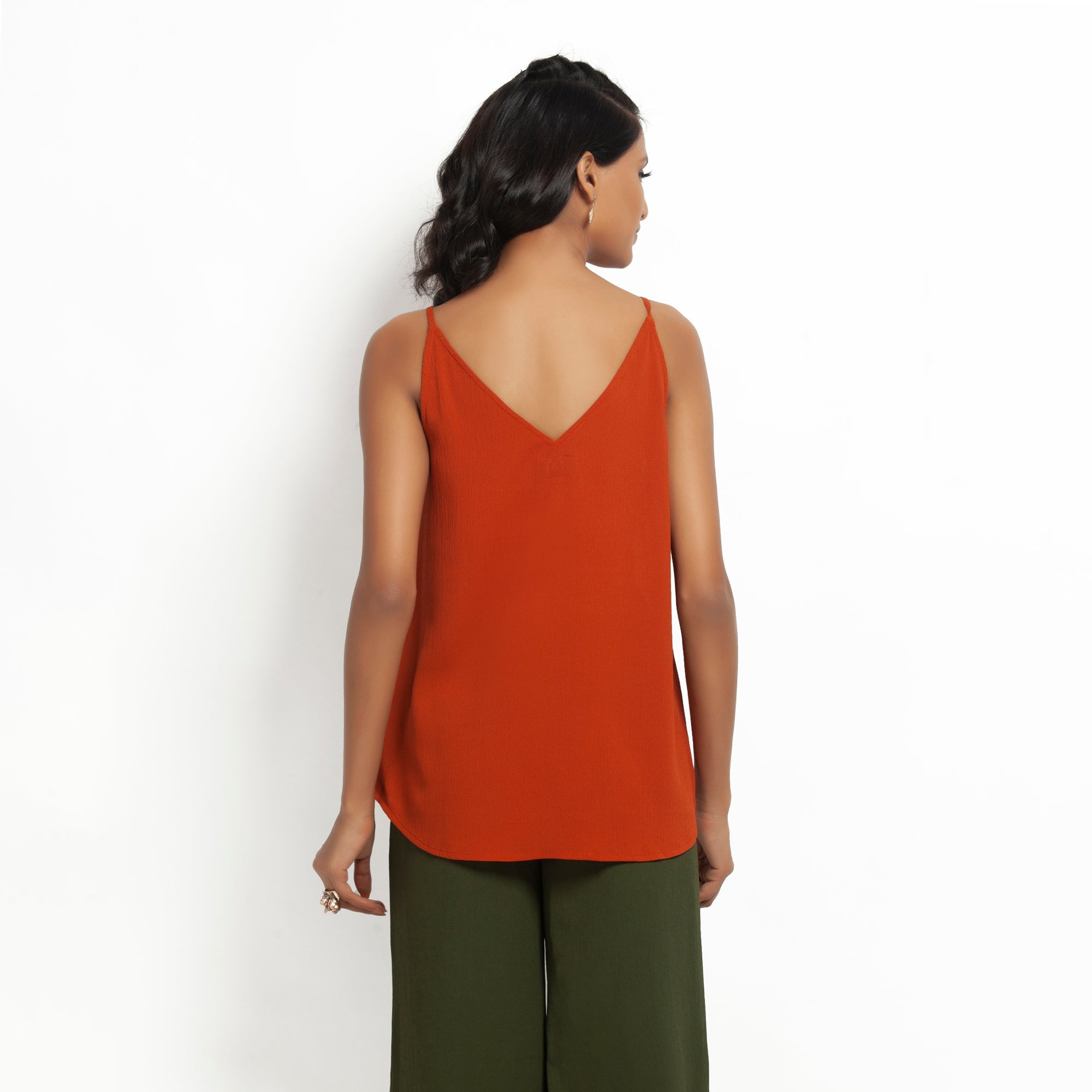 Buy Orange Crepe Spaghetti Top for Ladies-2