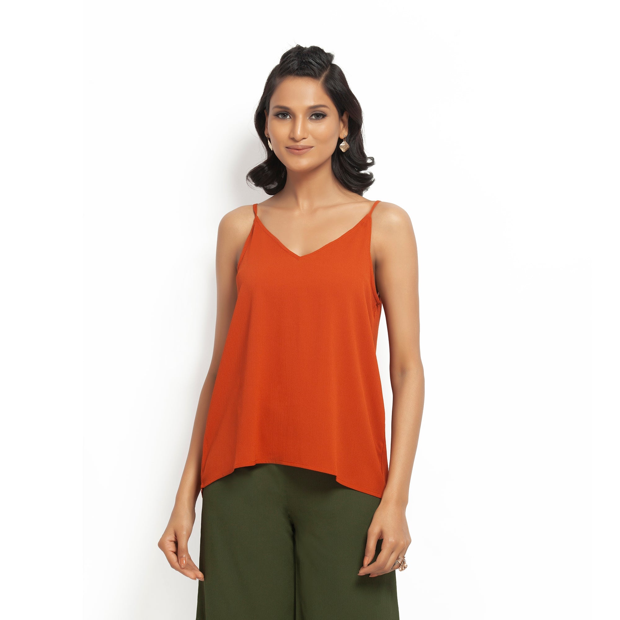 Buy Orange Crepe Spaghetti Top for Ladies