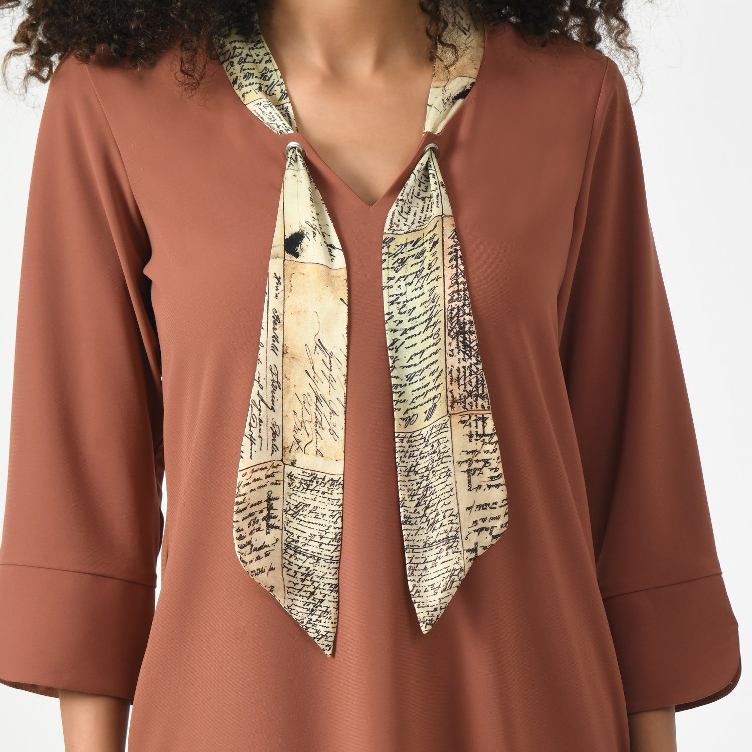 Peach Dress With Tie Knot Collar, knot collar dress, tie knot dress, peach colour dress, dress for women, stylish dress for women, one piece for women dress, office wear women