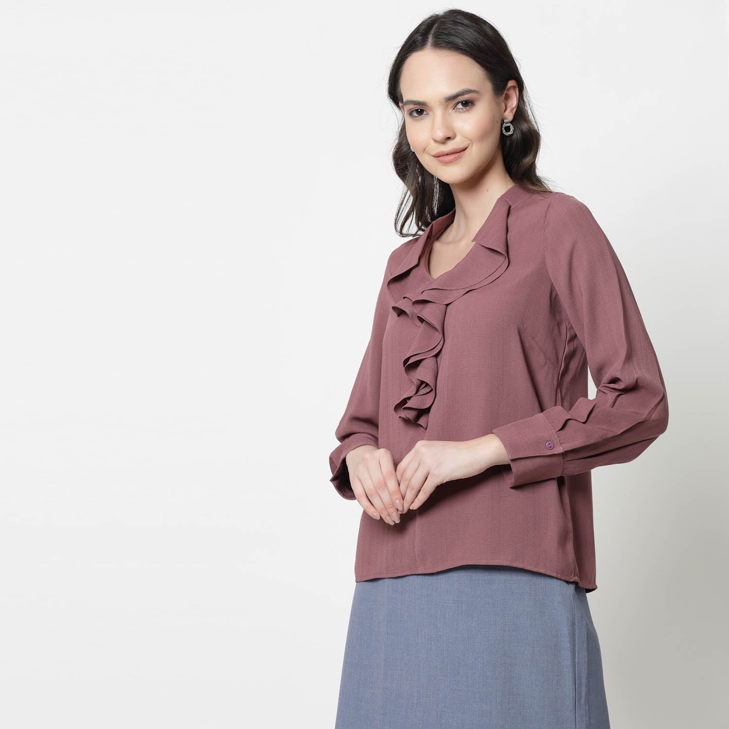 Pink Formal Top With Frill Collar, formal tops for women	
tops for women stylish	
office dress for women	
stylish tops for women	