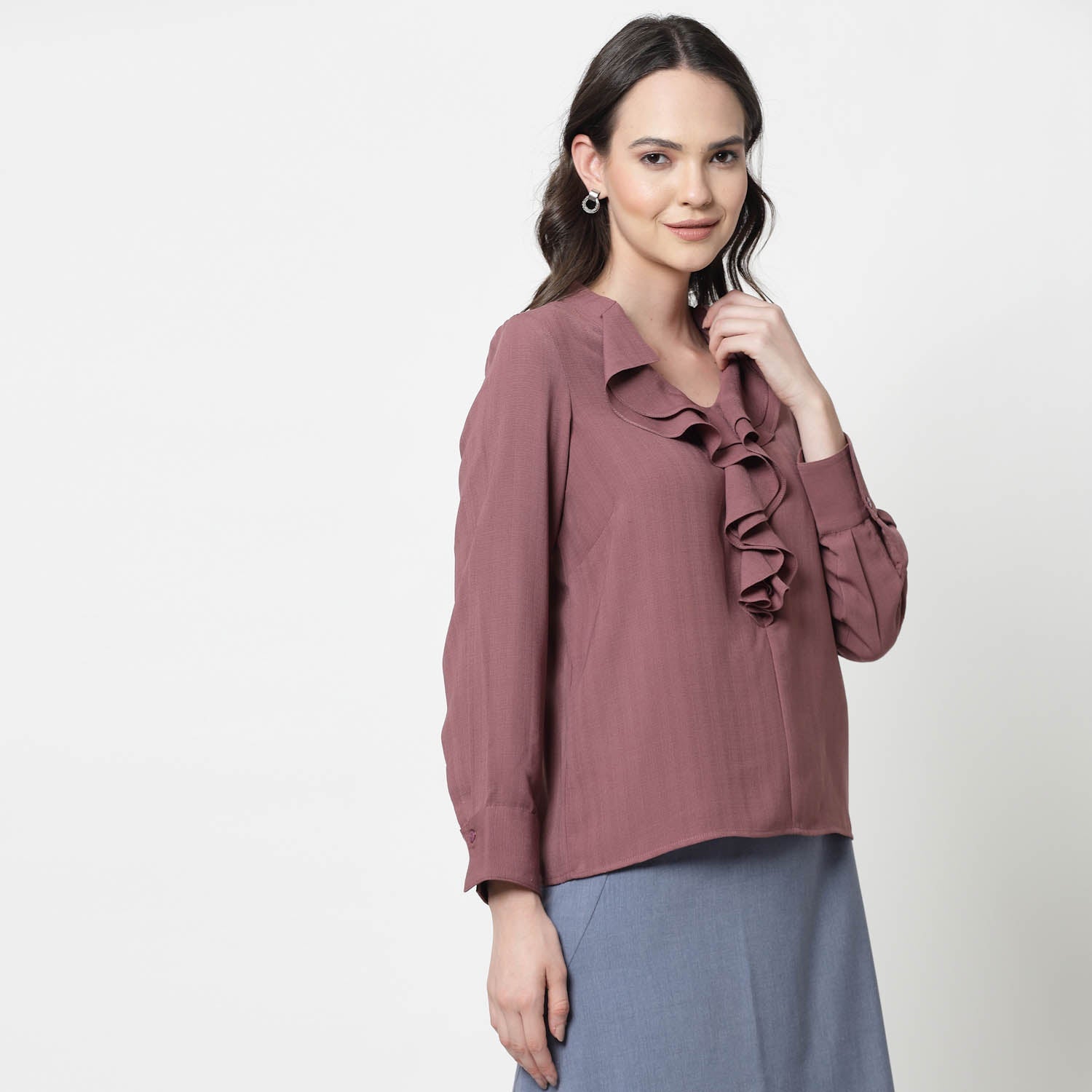 Pink Formal Top With Frill Collar, formal tops for women	
tops for women stylish	
office dress for women	
stylish tops for women	