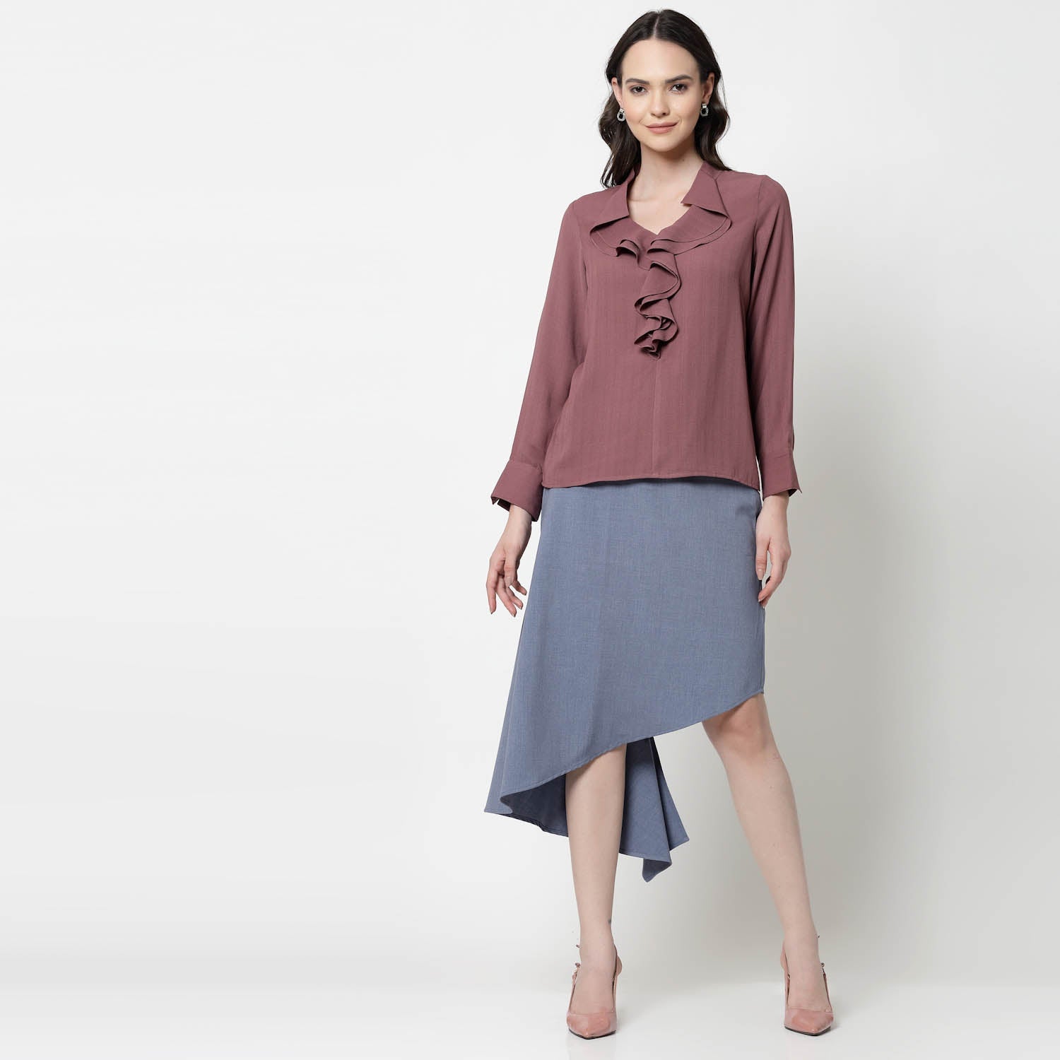 Pink Formal Top With Frill Collar, formal tops for women	
tops for women stylish	
office dress for women	
stylish tops for women	