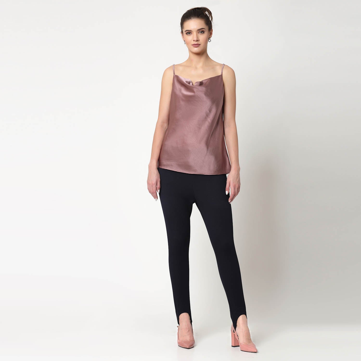 Pink Satin Cowl Neck Spaghetti, formal tops for women	
tops for women stylish	
office dress for women	
stylish tops for women	