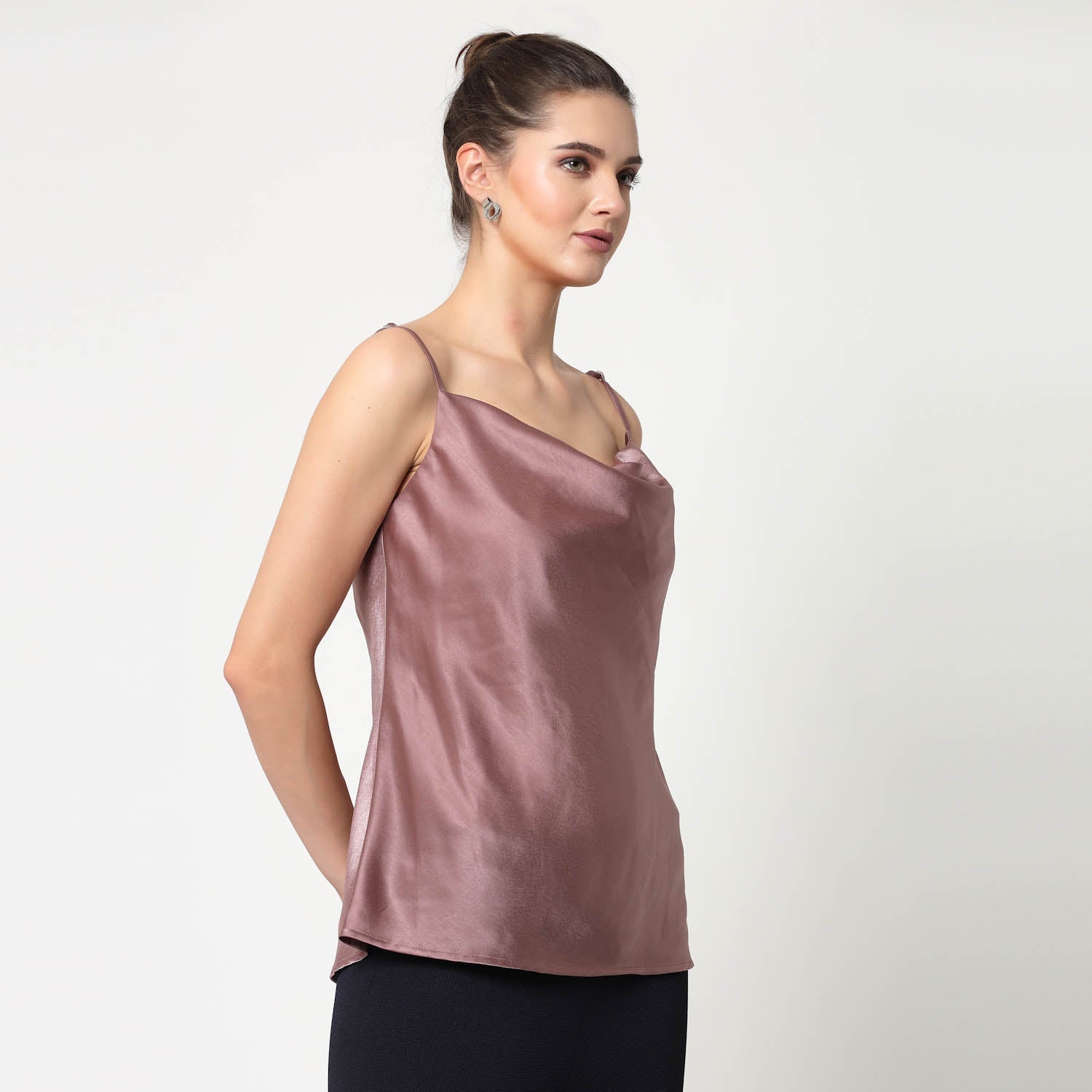 Pink Satin Cowl Neck Spaghetti, formal tops for women	
tops for women stylish	
office dress for women	
stylish tops for women	