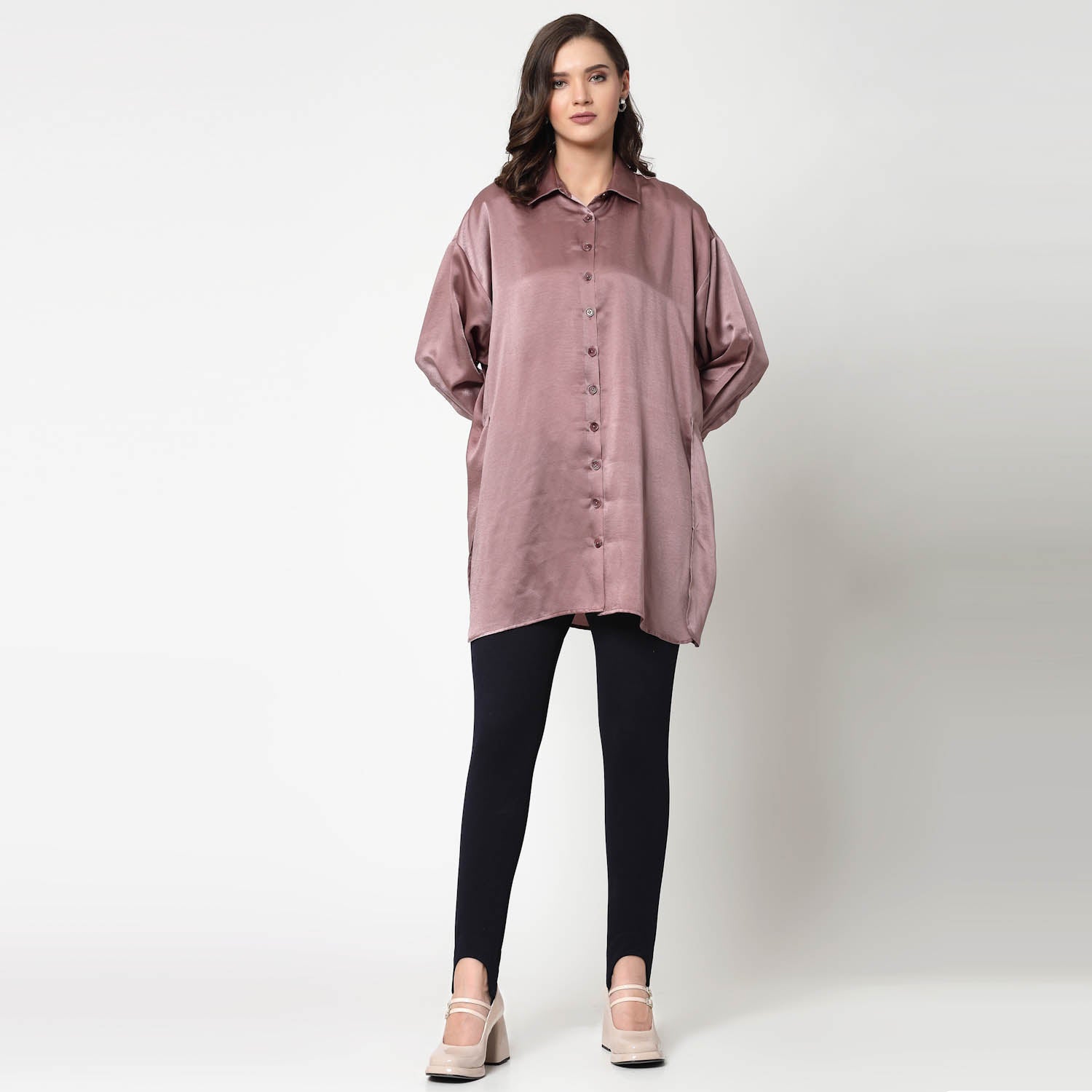 Pink Satin Oversize Long Shirt, womens formal shirts	
cotton shirts for women	
Ofiice shirts for women	