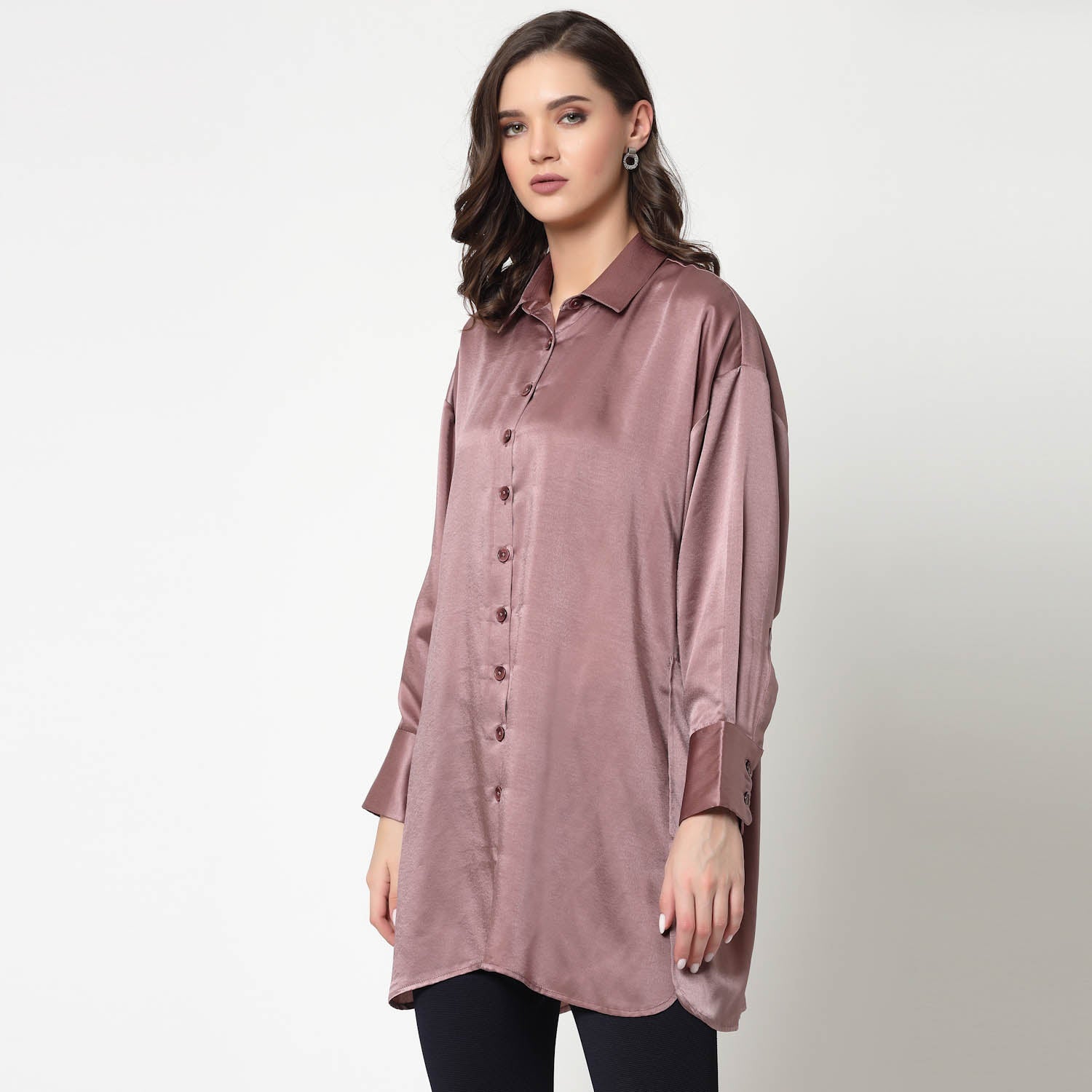 Pink Satin Oversize Long Shirt, womens formal shirts	
cotton shirts for women	
Ofiice shirts for women	