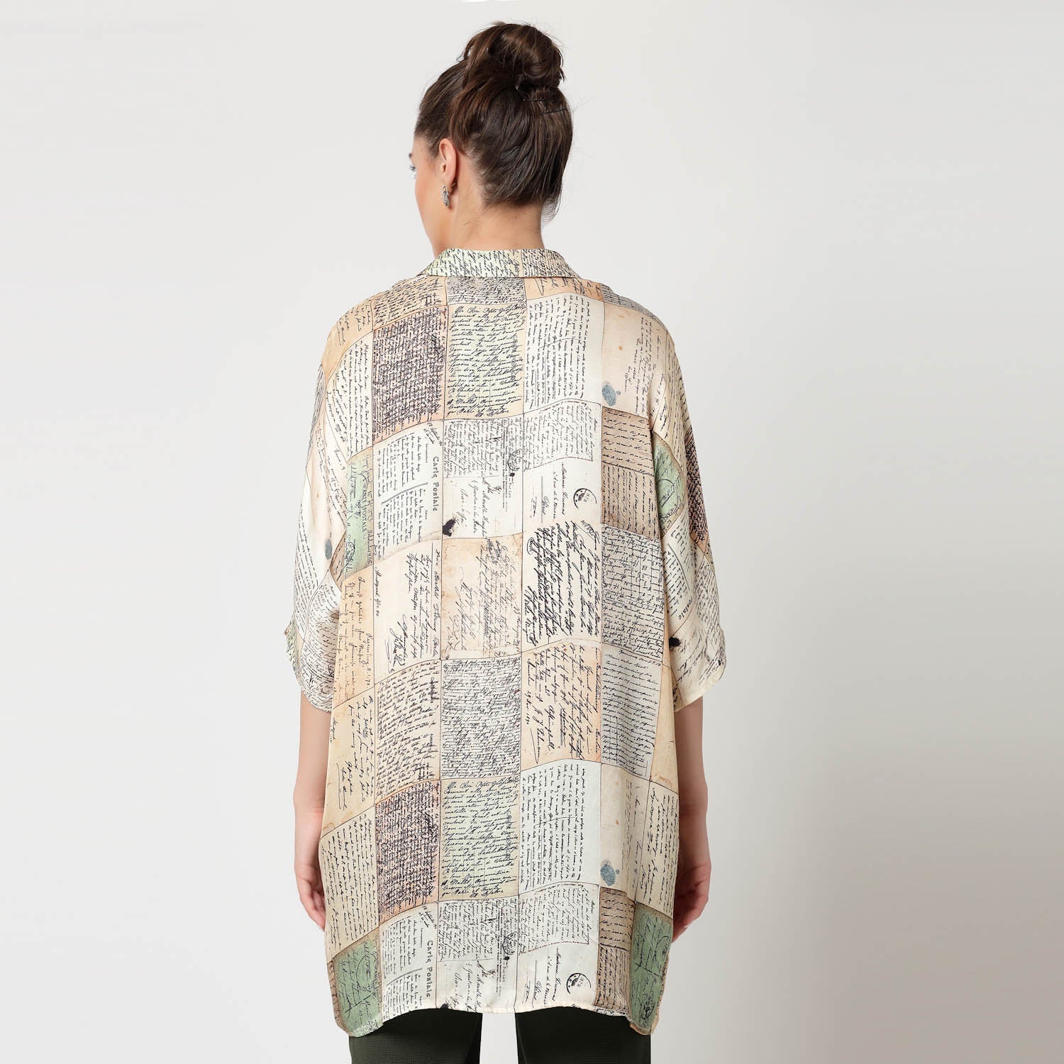 Post Card Print Long Shirt, womens formal shirts	
cotton shirts for women	
Ofiice shirts for women	