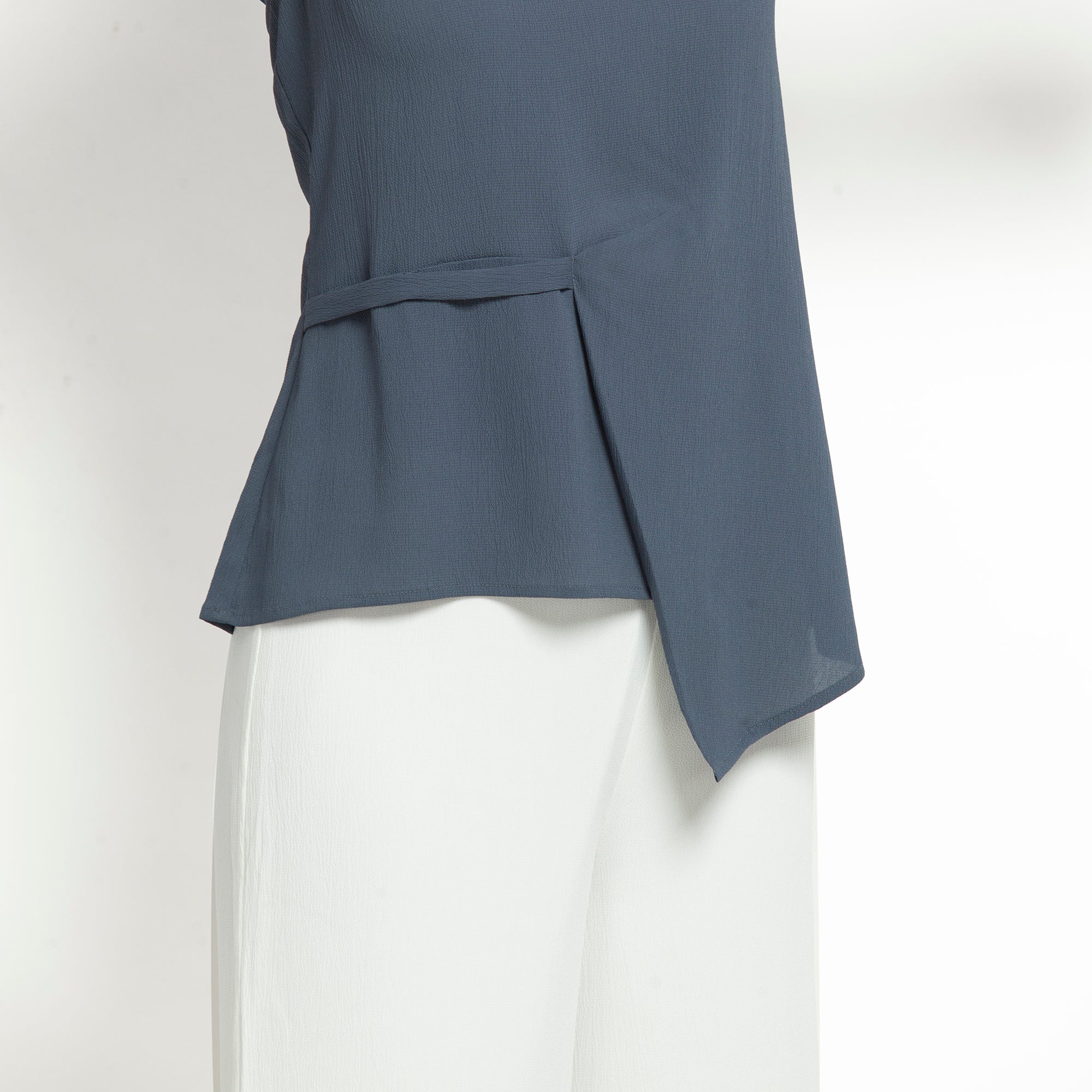 Stone Blue Crepe Office Wear Tops for Women-4